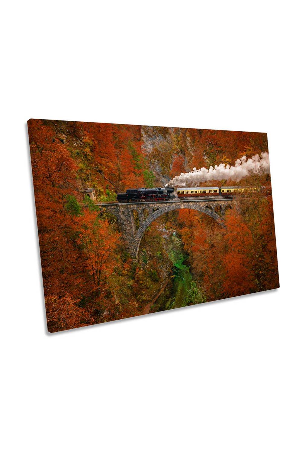 Steam Train Autumn Bridge Canvas Wall Art Picture Print
