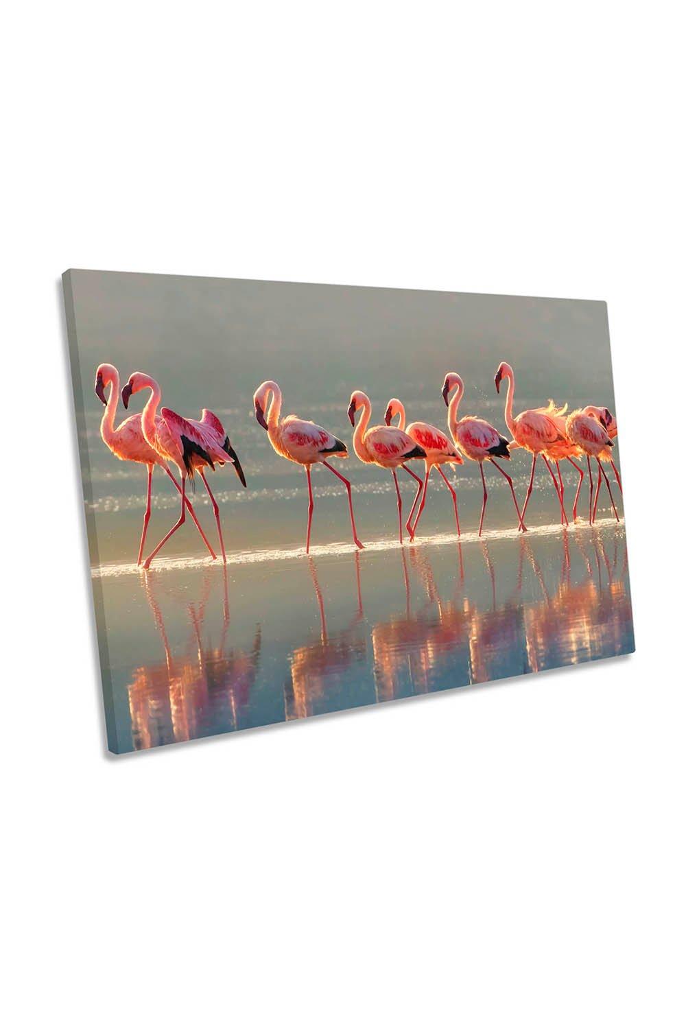 Pink Flamingo Birds Wildlife Canvas Wall Art Picture Print
