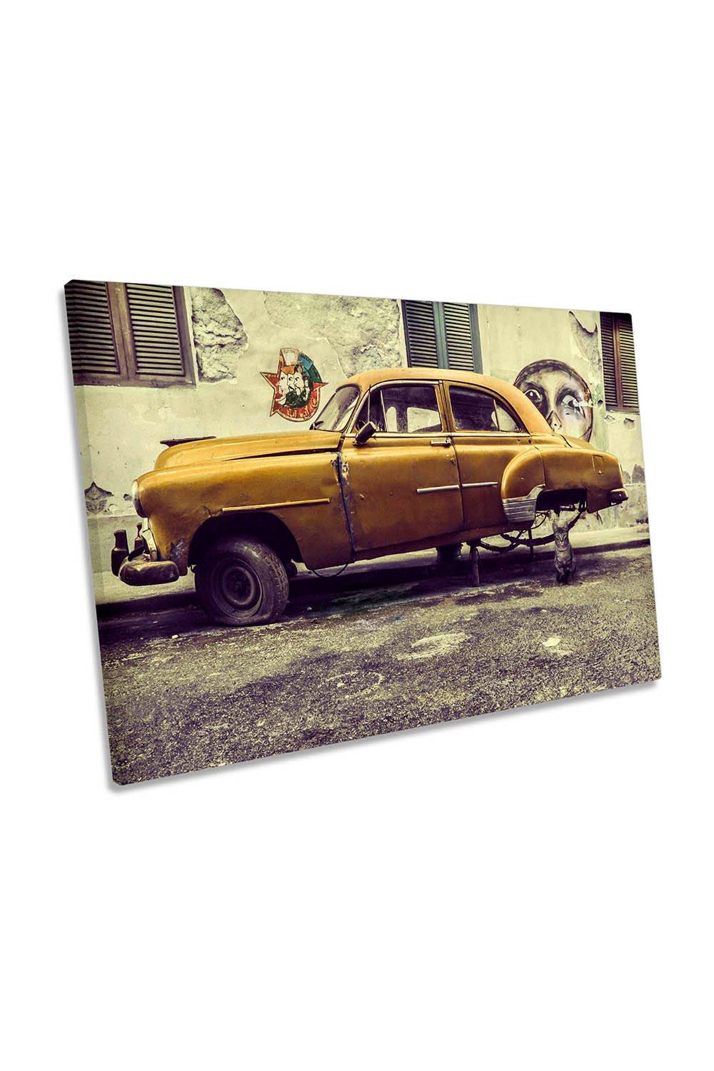 Old Car and the Cat Street Photography Canvas Wall Art Picture Print