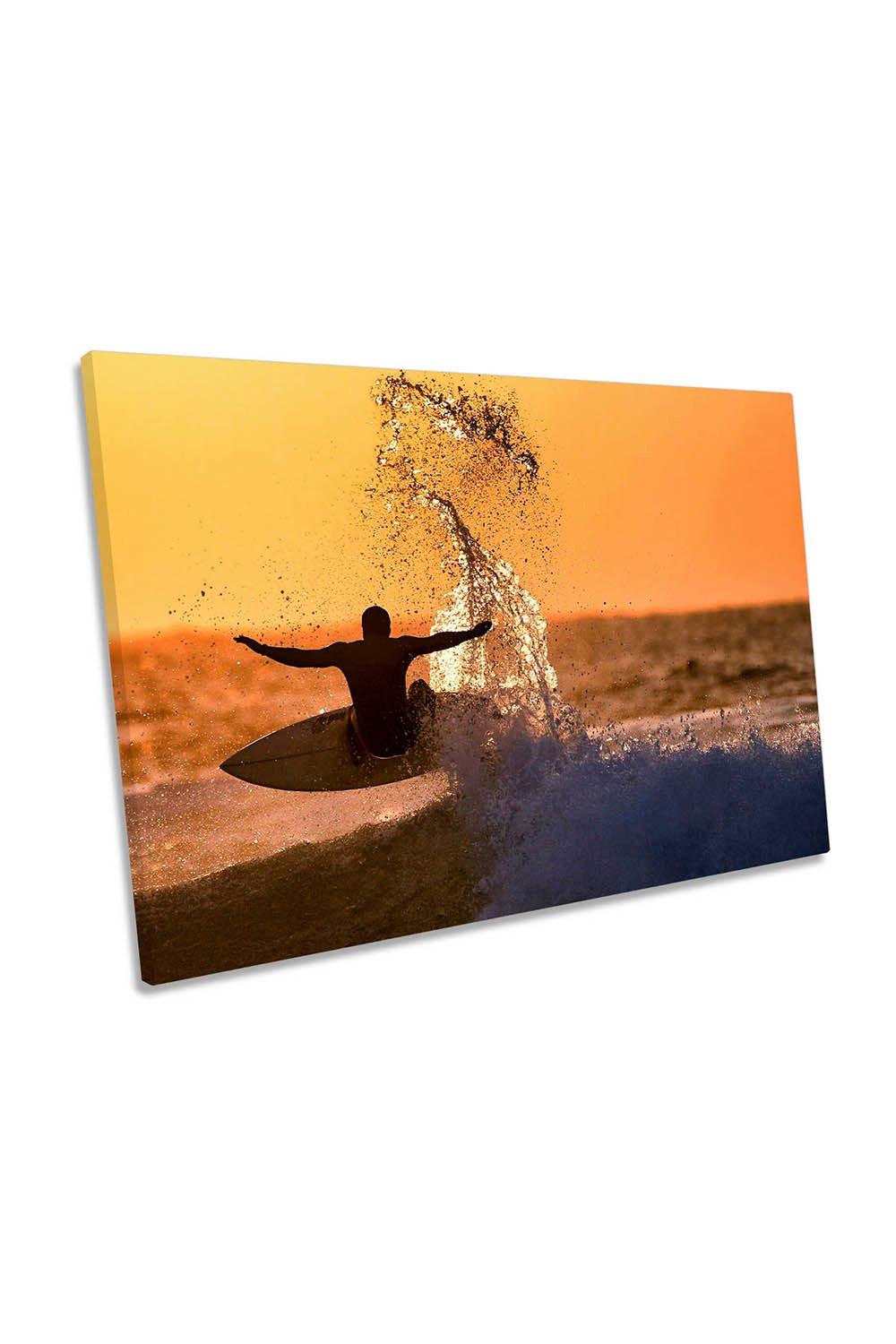 Sunset Surfer Surf Orange Canvas Wall Art Picture Print