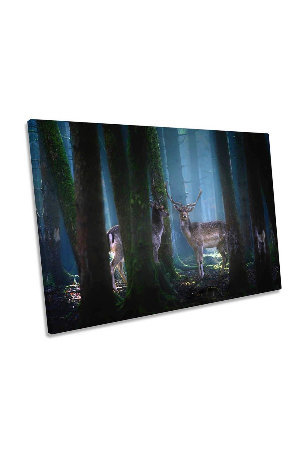 Deers Wildlife Forest Wildlife Canvas Wall Art Picture Print