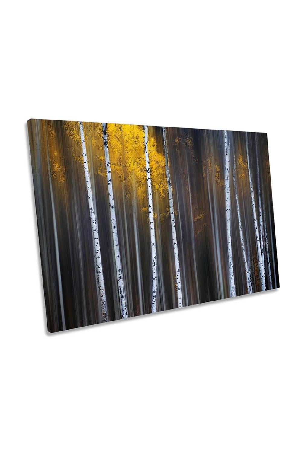 Curtain of Fall Forest Yellow Leaves Canvas Wall Art Picture Print