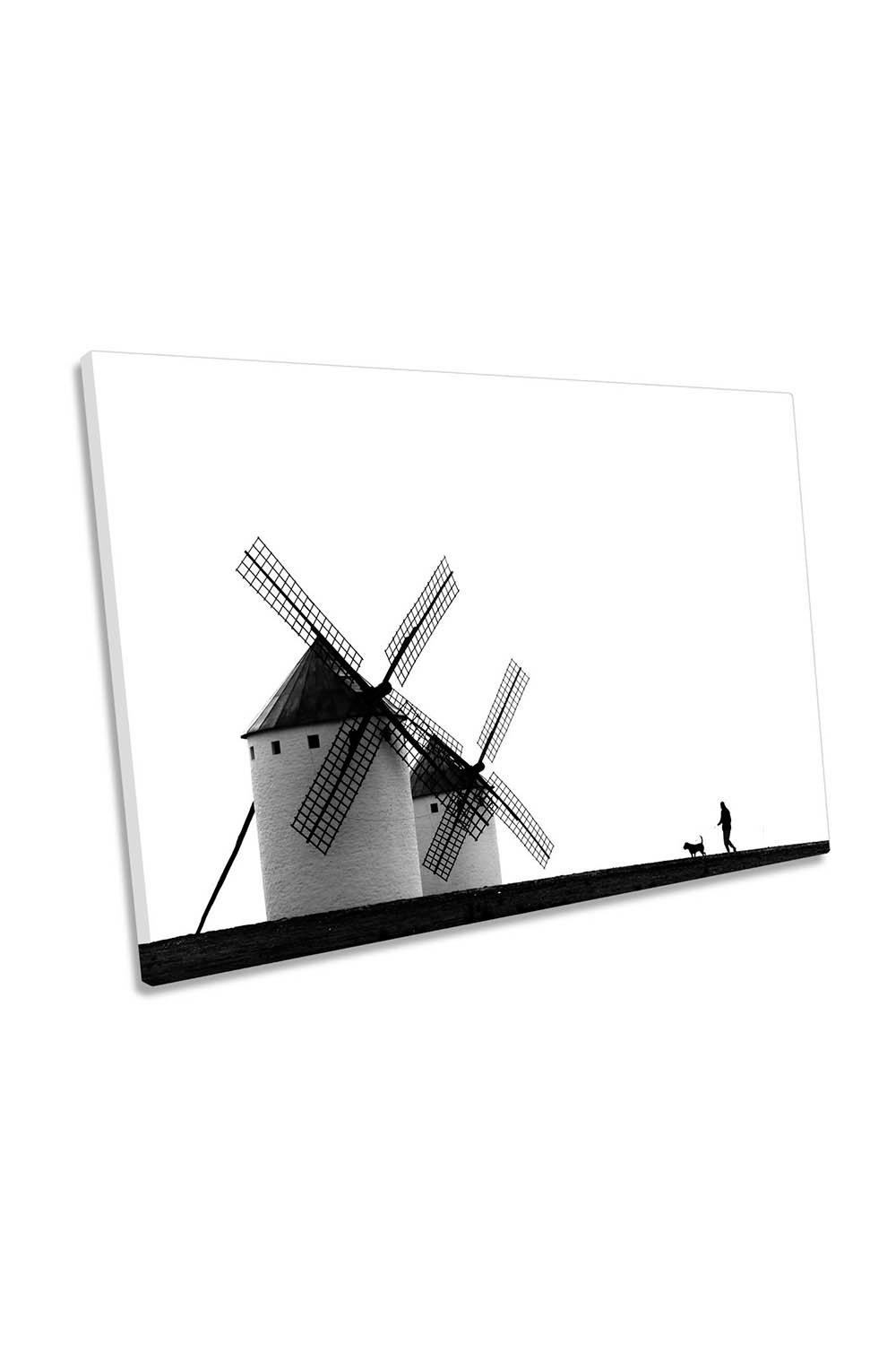 The Man the Dog and the Windmills Canvas Wall Art Picture Print