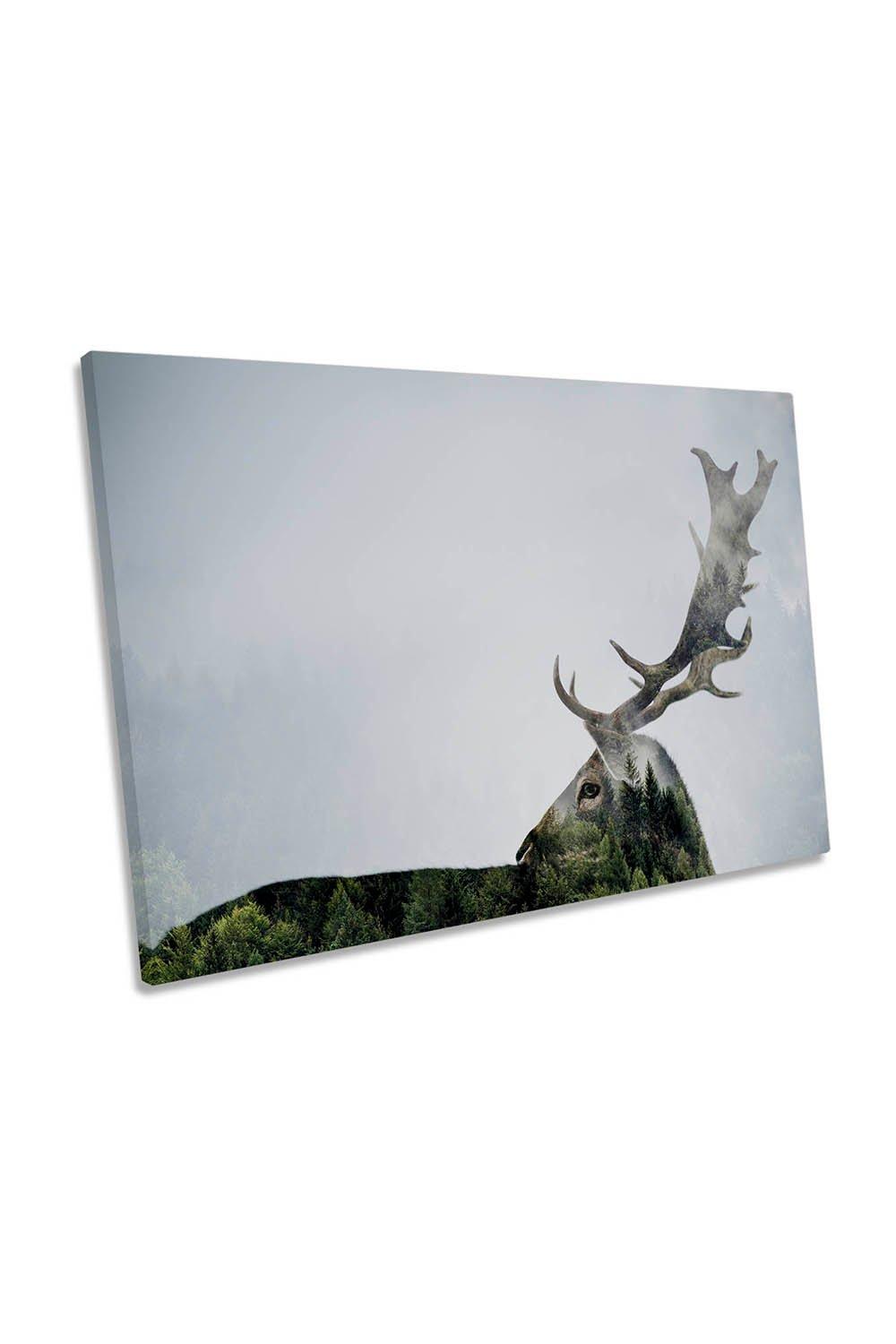 Antler Stag Double Exposure Modern Canvas Wall Art Picture Print