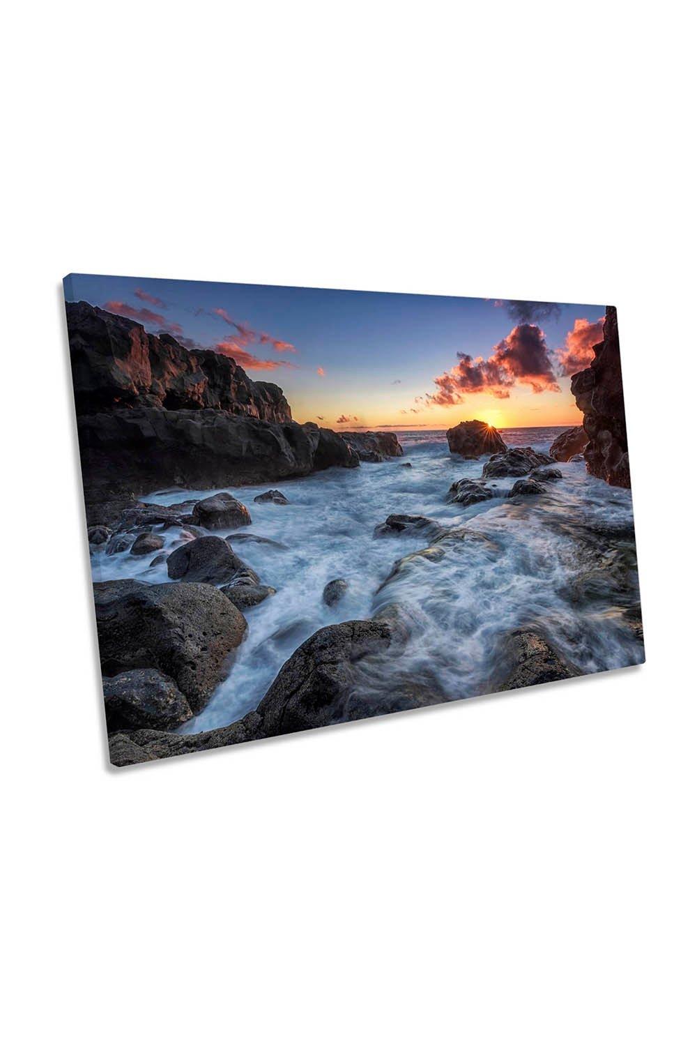Sunstars Rocks Coastal Beach Seascape Canvas Wall Art Picture Print