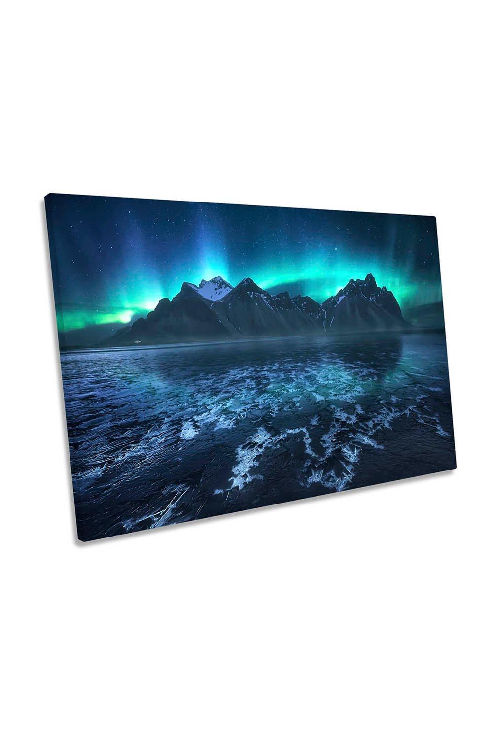 Frozen World Aurora Lake Mountains Canvas Wall Art Picture Print