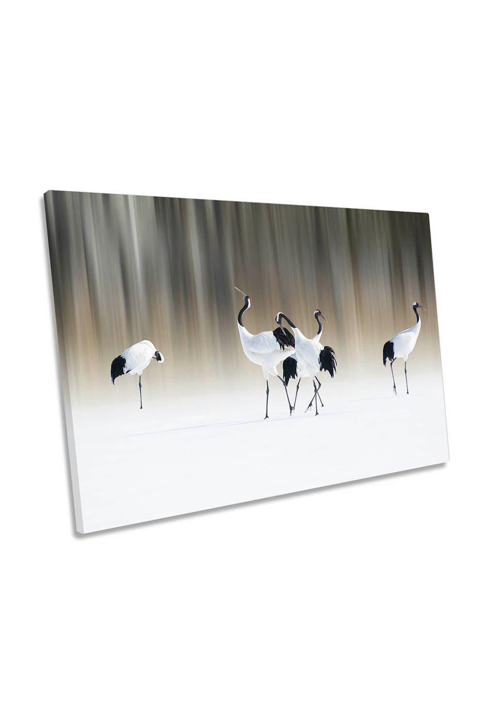 Red-Crested White Cranes Canvas Wall Art Picture Print
