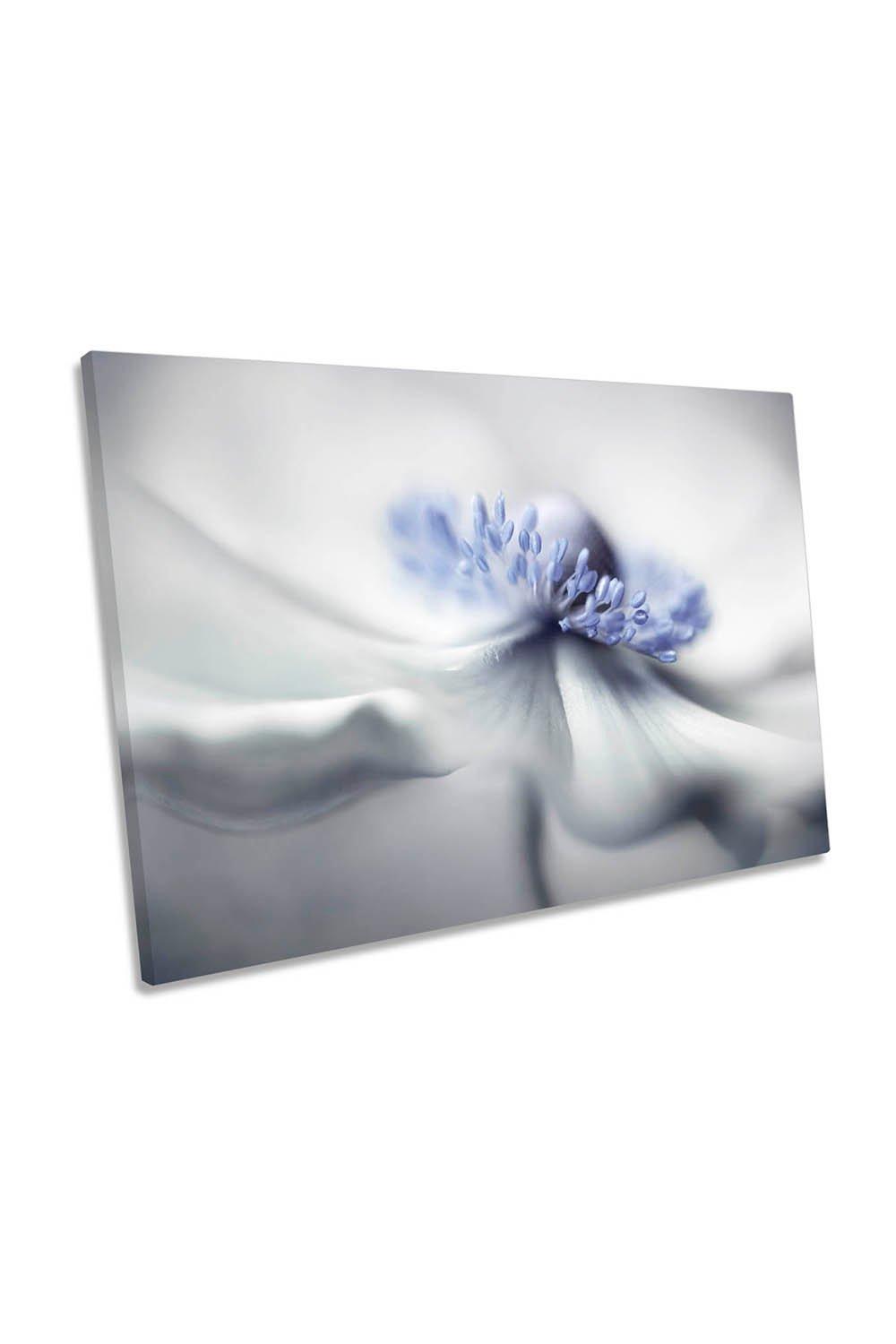 Anemone Spirit White Floral Flower Blue Canvas Wall Art Picture Print