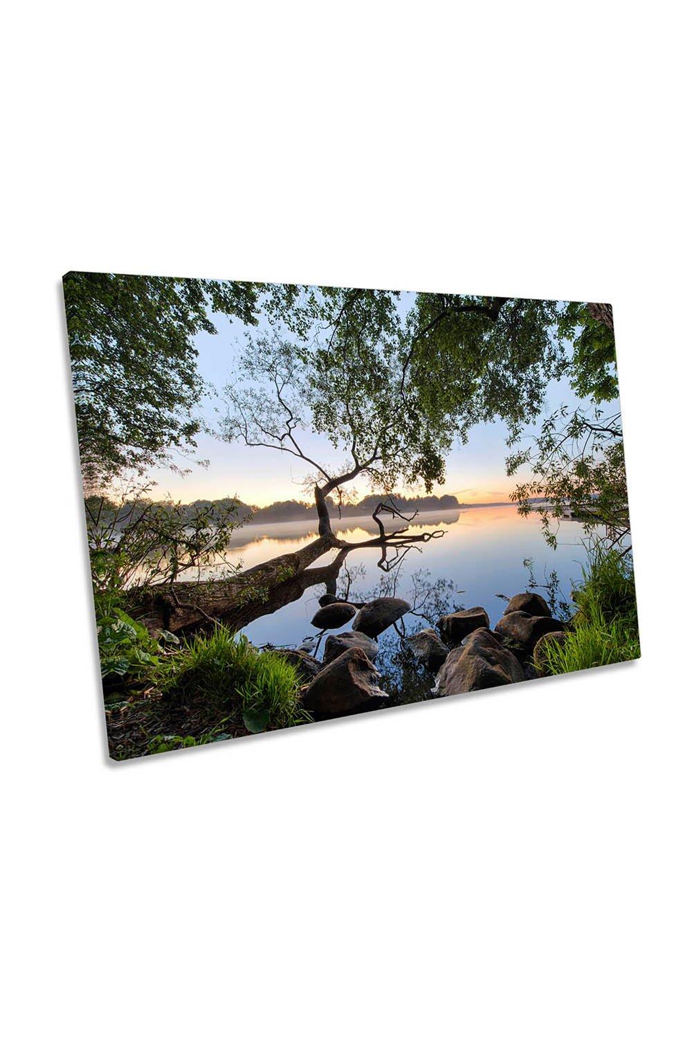 Fallen Tree Lake Scenic Sunset Canvas Wall Art Picture Print