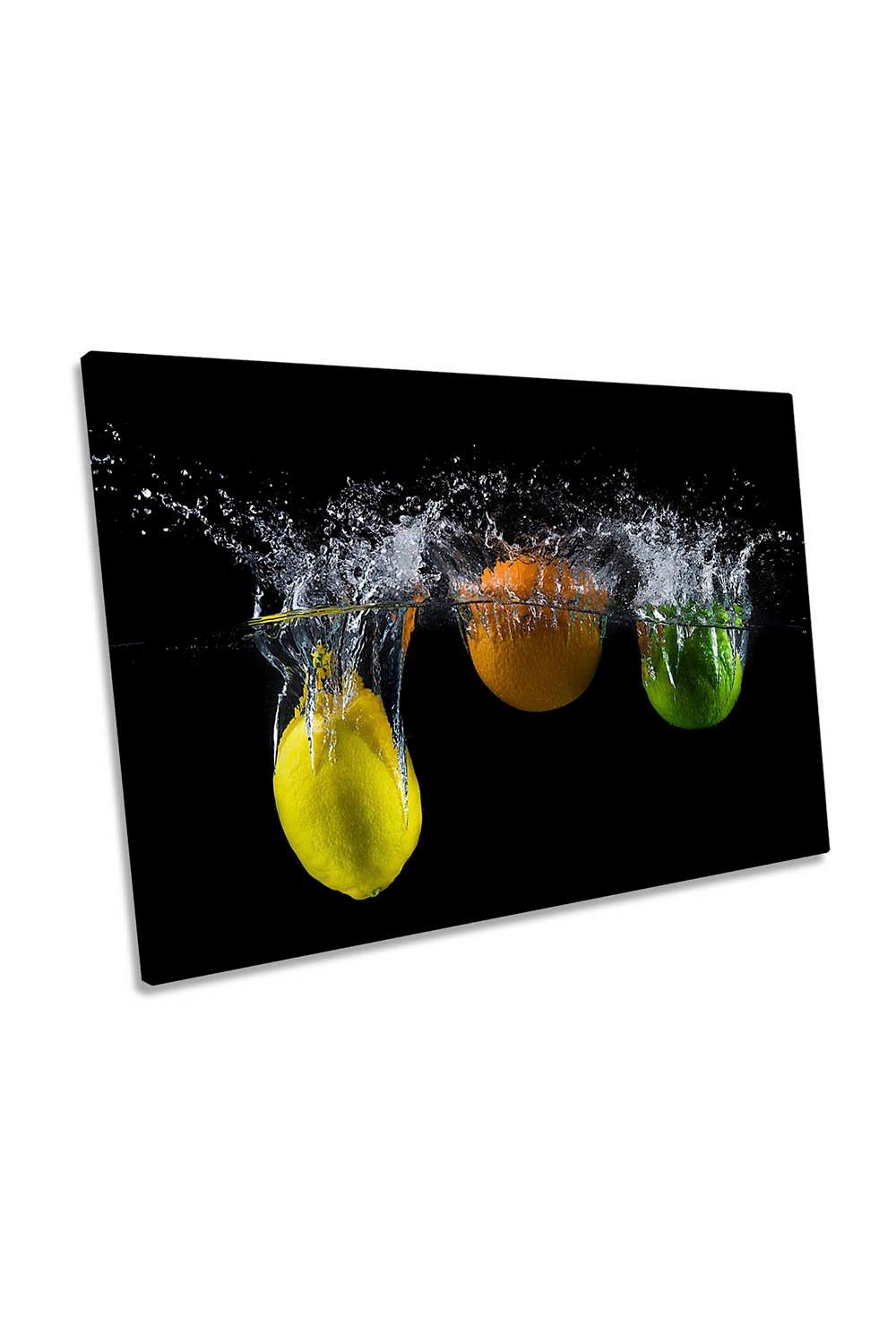 Triple Citrus Fruit Splash Kitchen Canvas Wall Art Picture Print