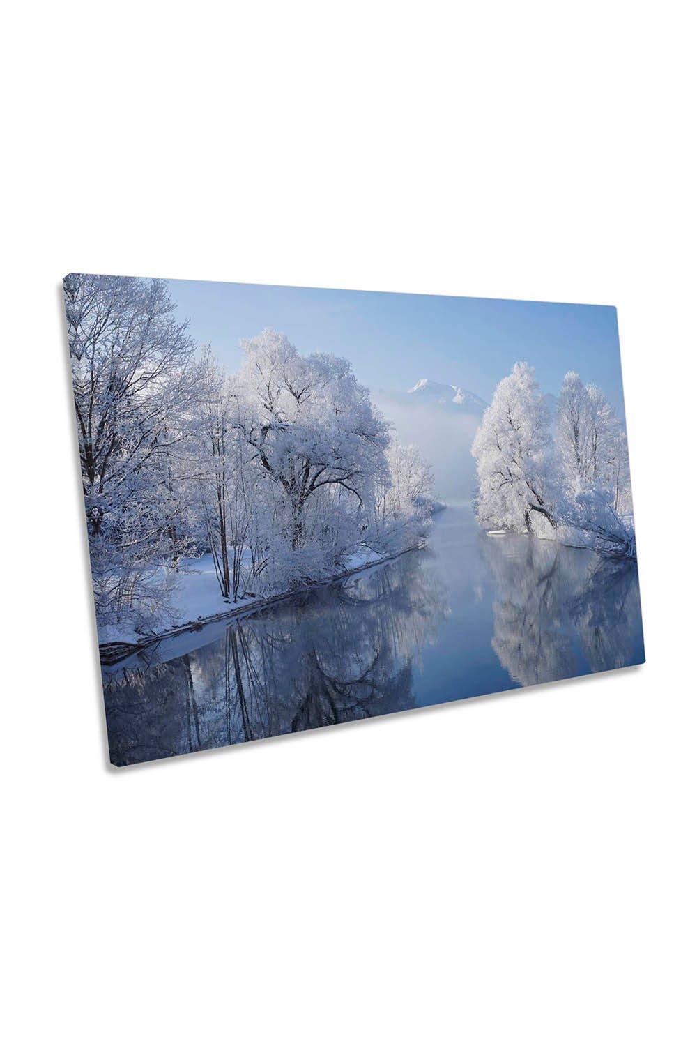 Cold Morning Snow River Landscape Canvas Wall Art Picture Print