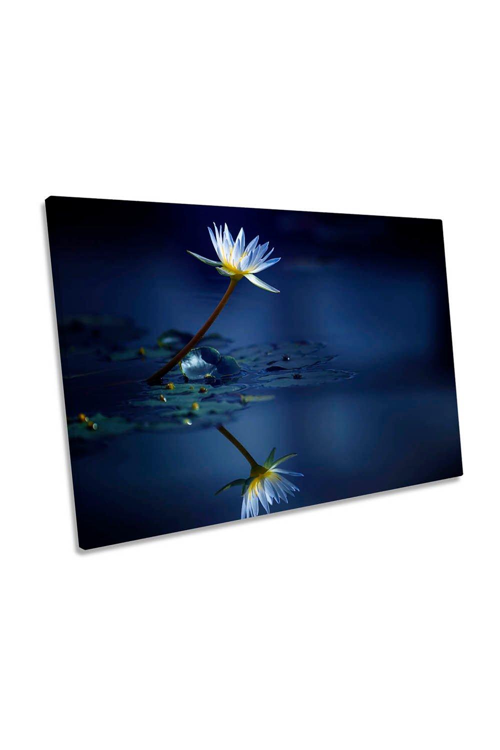 Water Lilly Blue Flower Floral Canvas Wall Art Picture Print