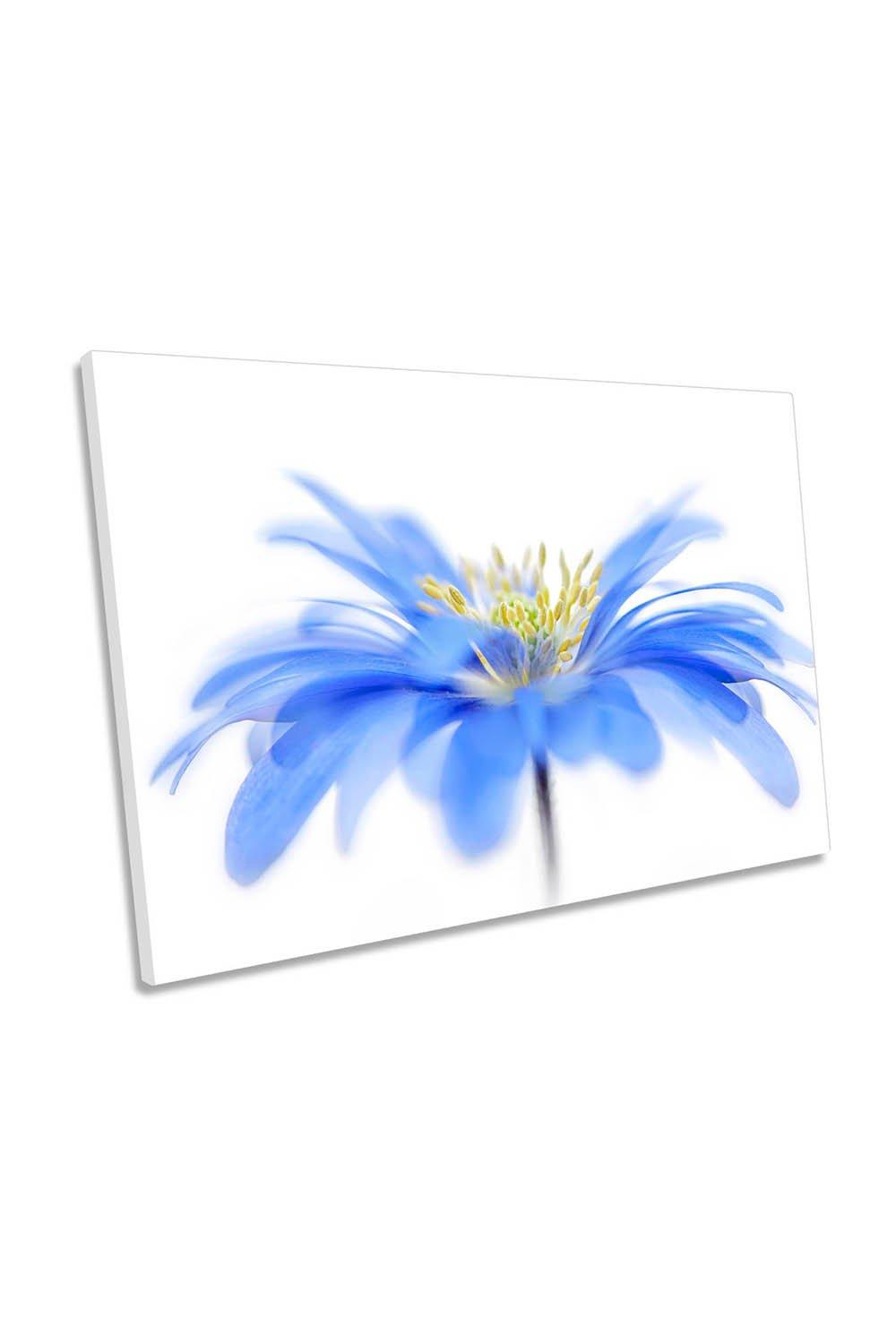 Blue Flower Floral White Canvas Wall Art Picture Print