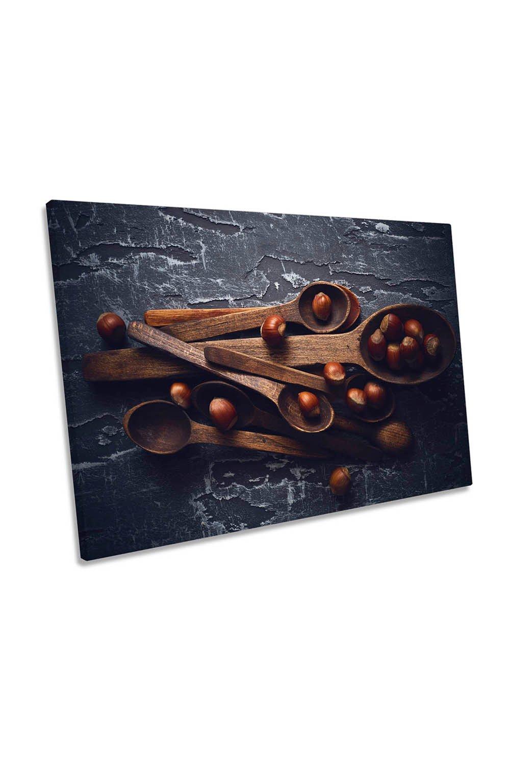 Hazel Nuts Spoons Brown Kitchen Canvas Wall Art Picture Print