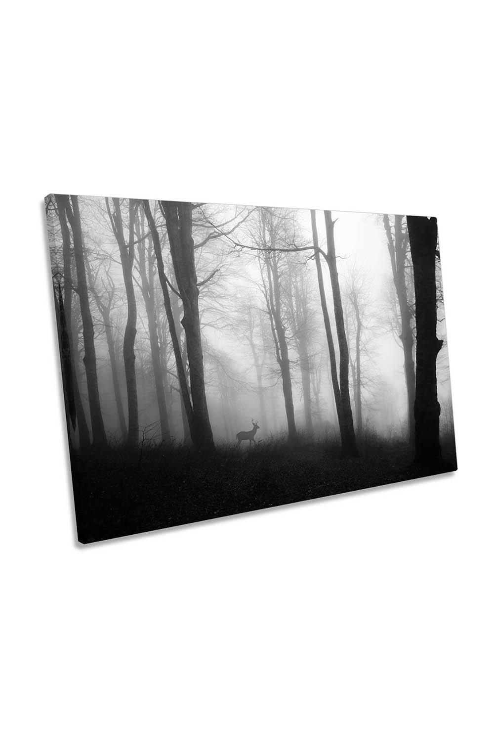 Misty Forest Stag Wildlife Moody Canvas Wall Art Picture Print