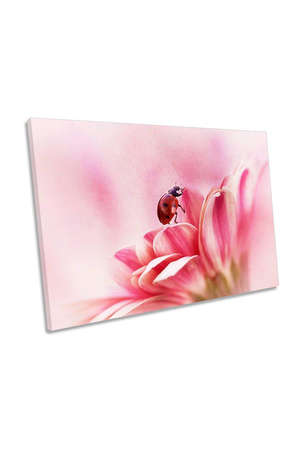 Pink Gerbera Flower Ladybird Floral Canvas Wall Art Picture Print