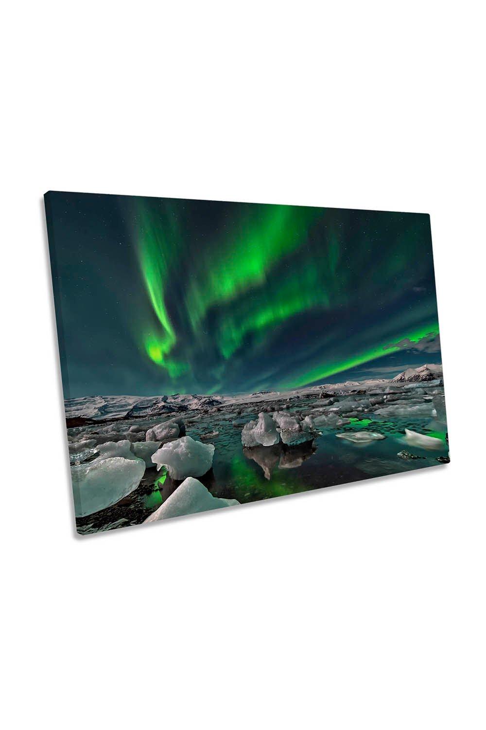 Ice Lake Northern Lights Green Canvas Wall Art Picture Print