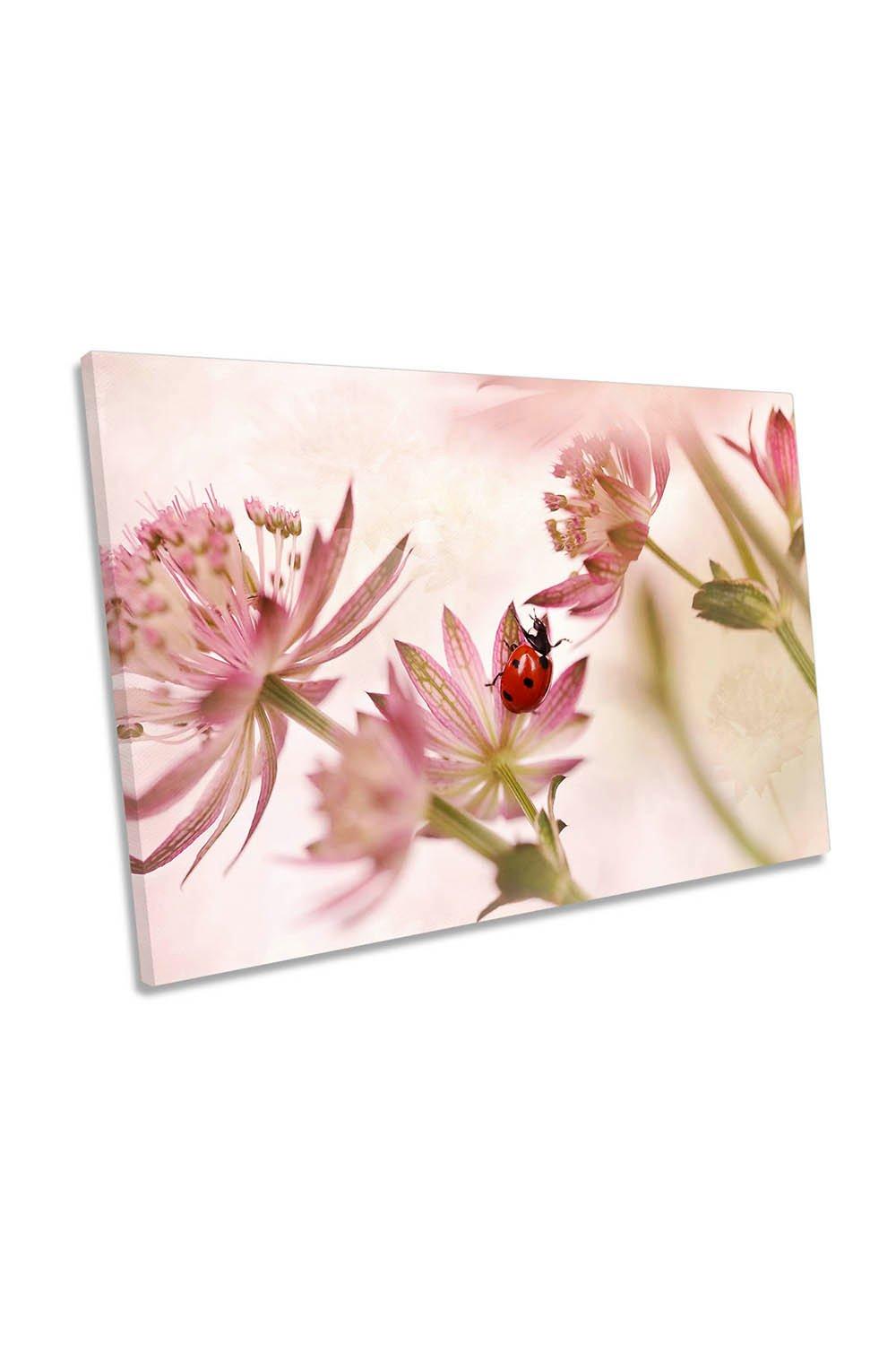 Pink Flowers Ladybird Floral Canvas Wall Art Picture Print