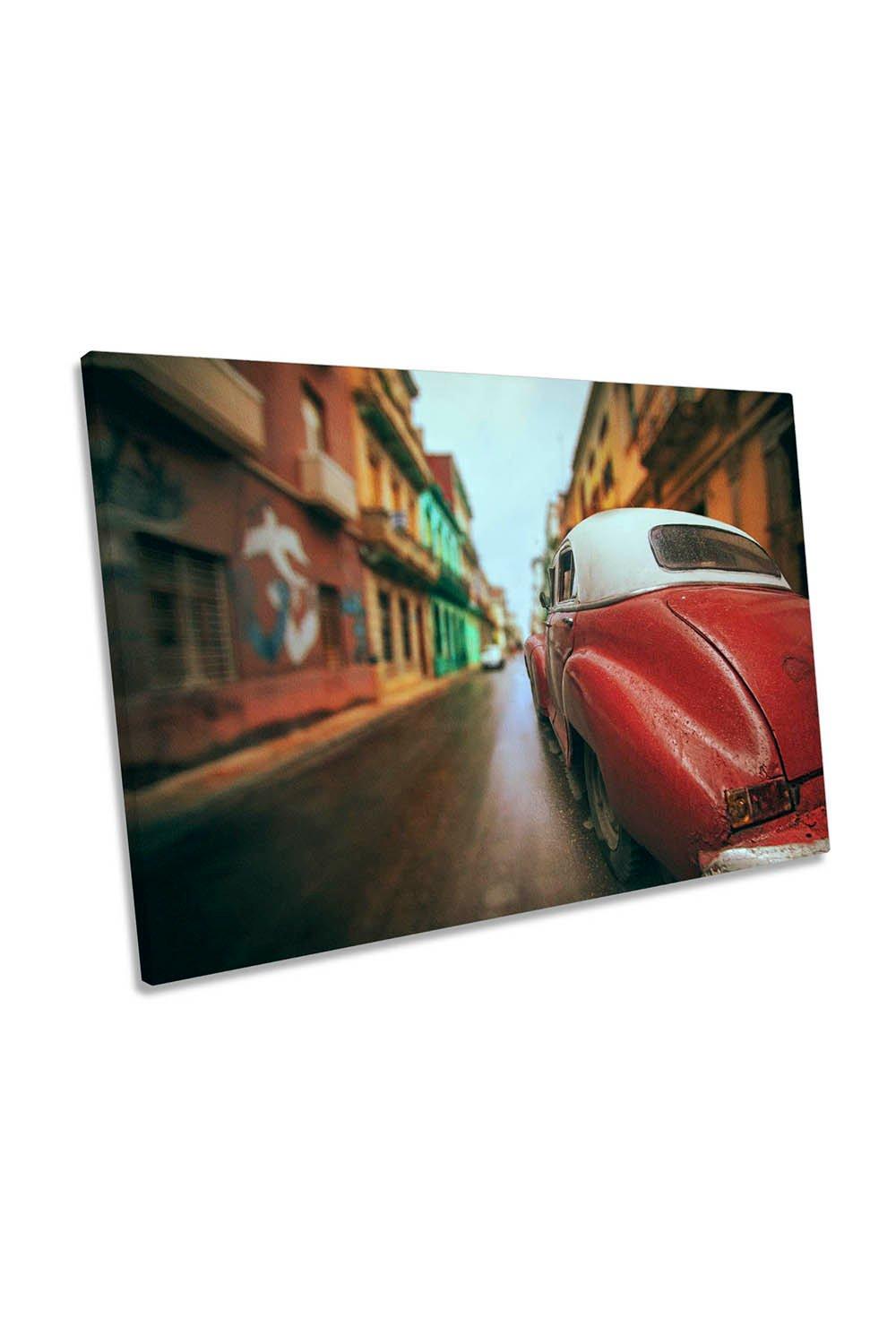 Red Cuba Classic Street Car Havana Canvas Wall Art Picture Print