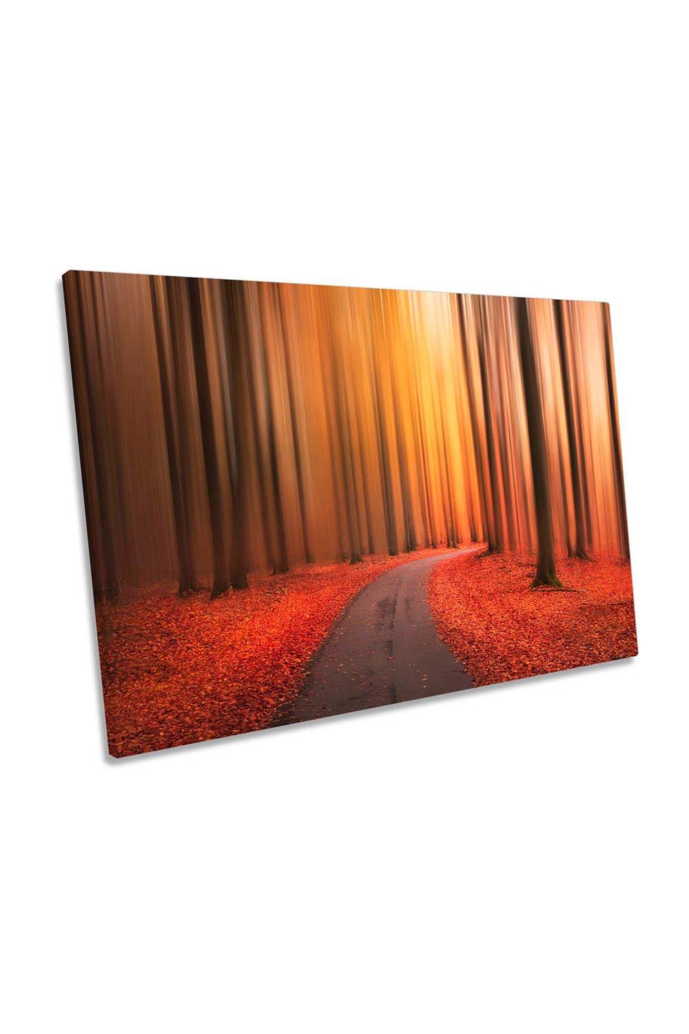 Path to Unknown Orange Abstract Forest Canvas Wall Art Picture Print