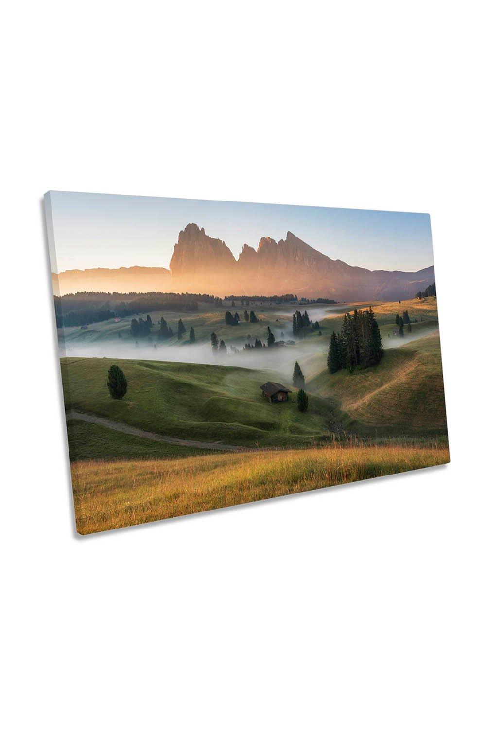 Alpe di Siusi Misty Mountain Landscape Canvas Wall Art Picture Print