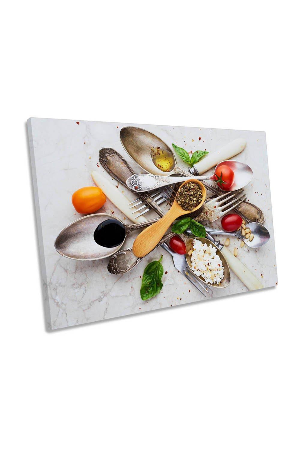 Food Ingredients Spoons Kitchen Cutlery Canvas Wall Art Picture Print
