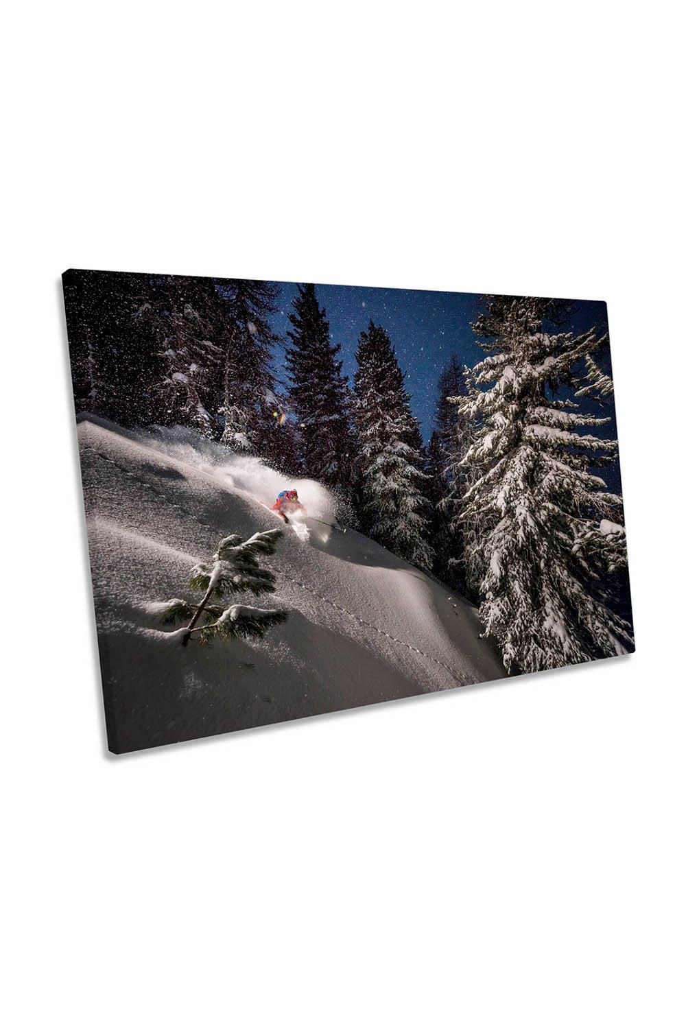 Night Powder Skiing Ski Sports Snow Canvas Wall Art Picture Print