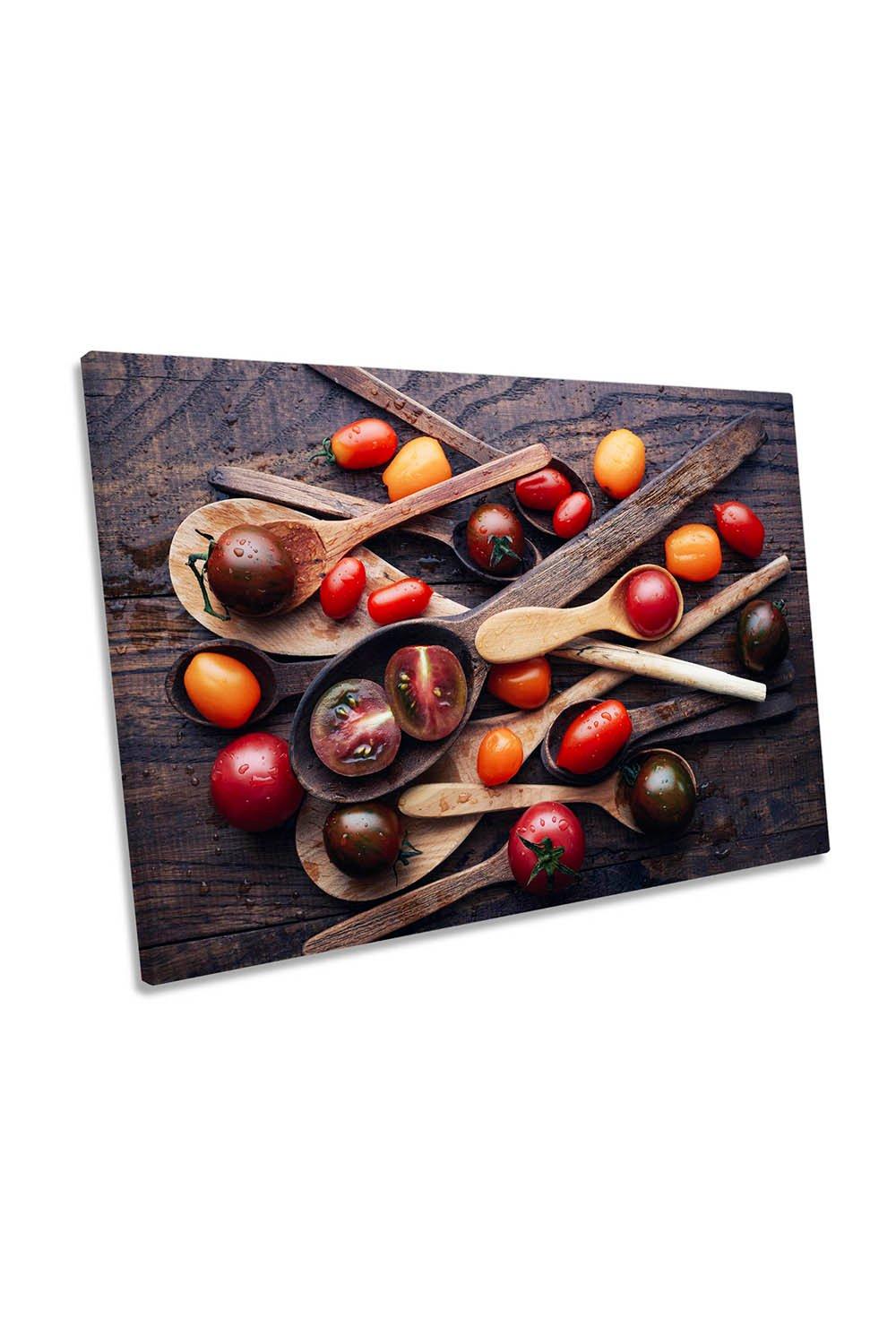 Spoons Tomatoes Kitchen Food Vegetables Canvas Wall Art Picture Print