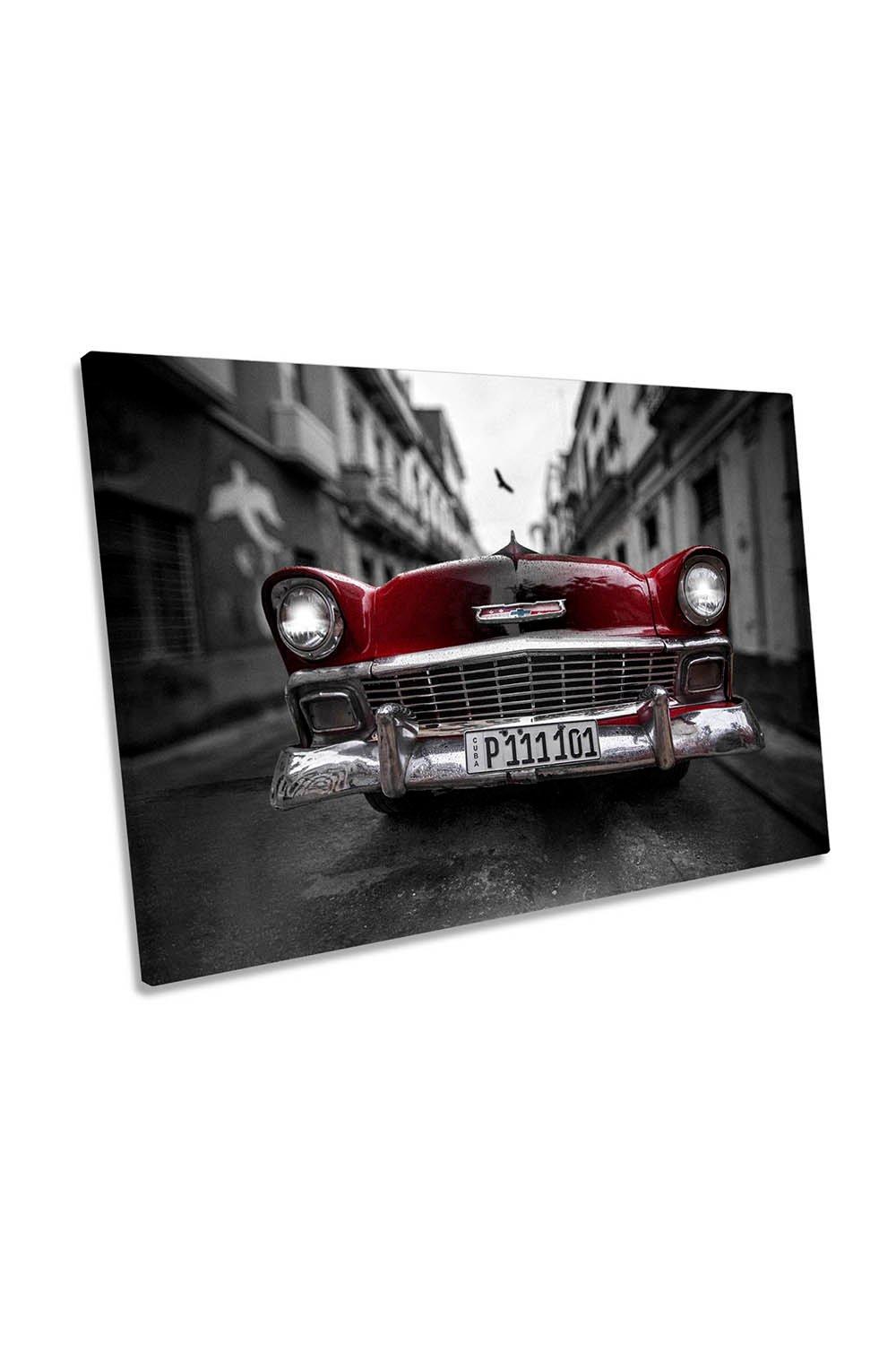 Red Classic Car Retro Havana Canvas Wall Art Picture Print