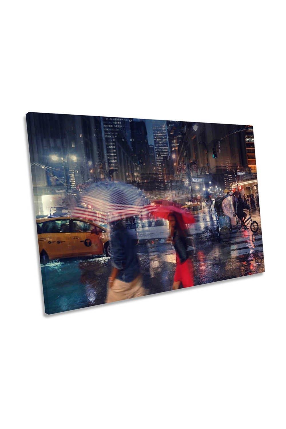 New York City Umbrella Busy Streets Canvas Wall Art Picture Print