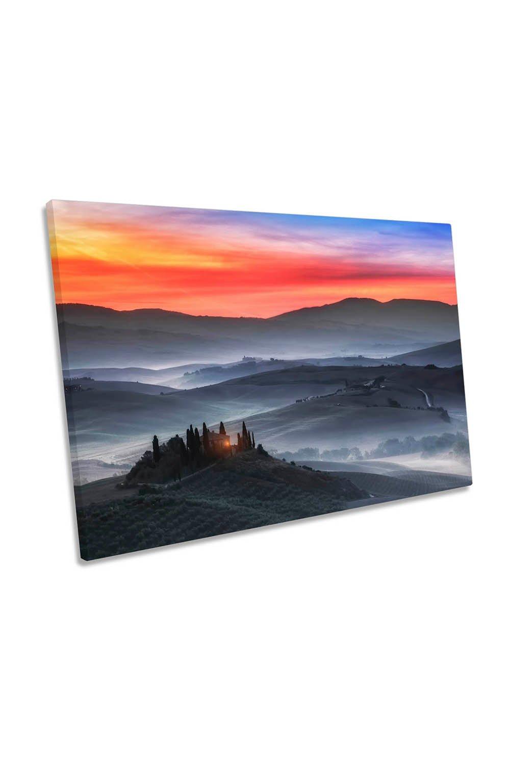 Tuscany Italy Sunrise Fog Morning Canvas Wall Art Picture Print