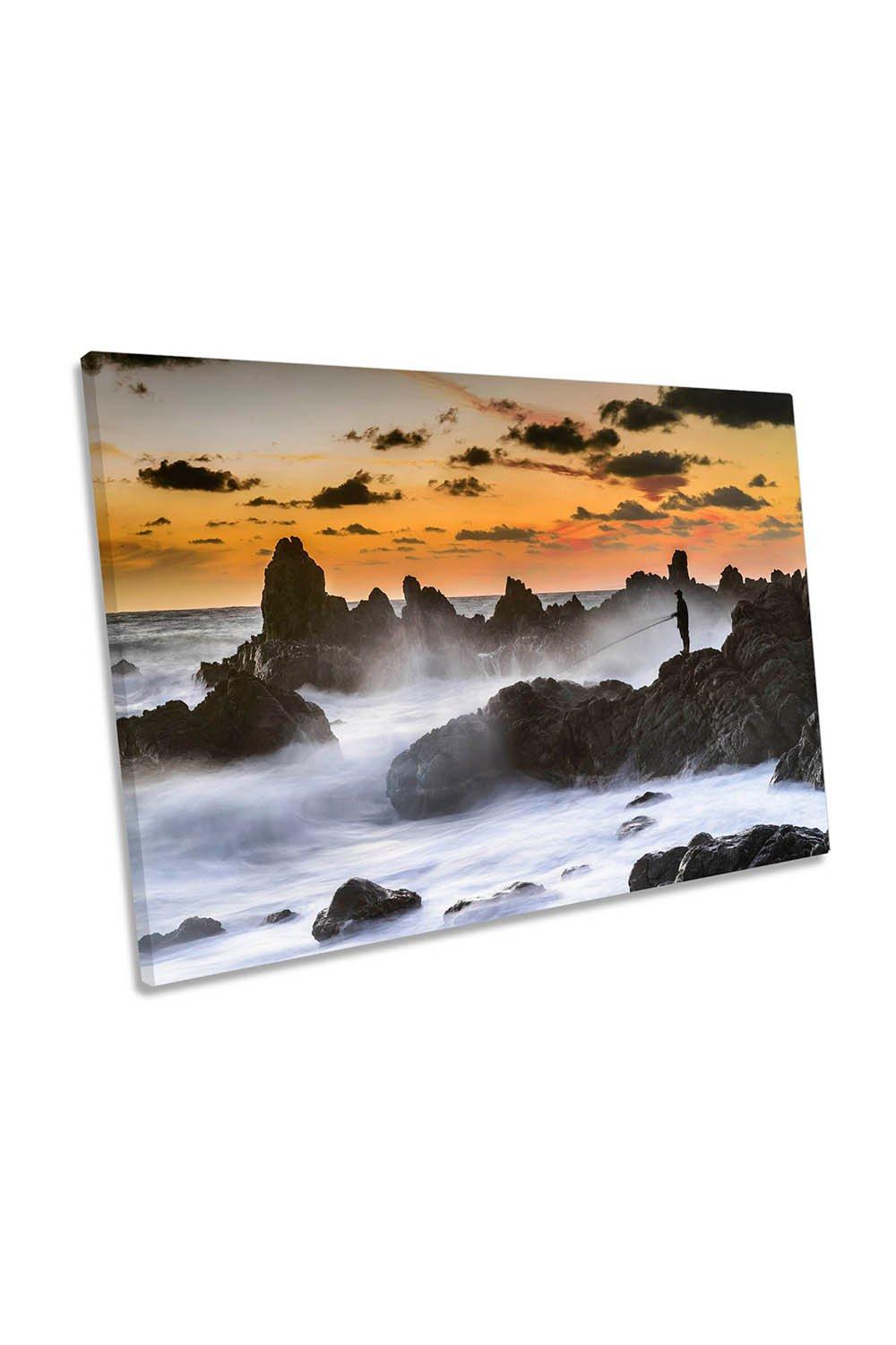The Sunset Fisherman Seascape Canvas Wall Art Picture Print
