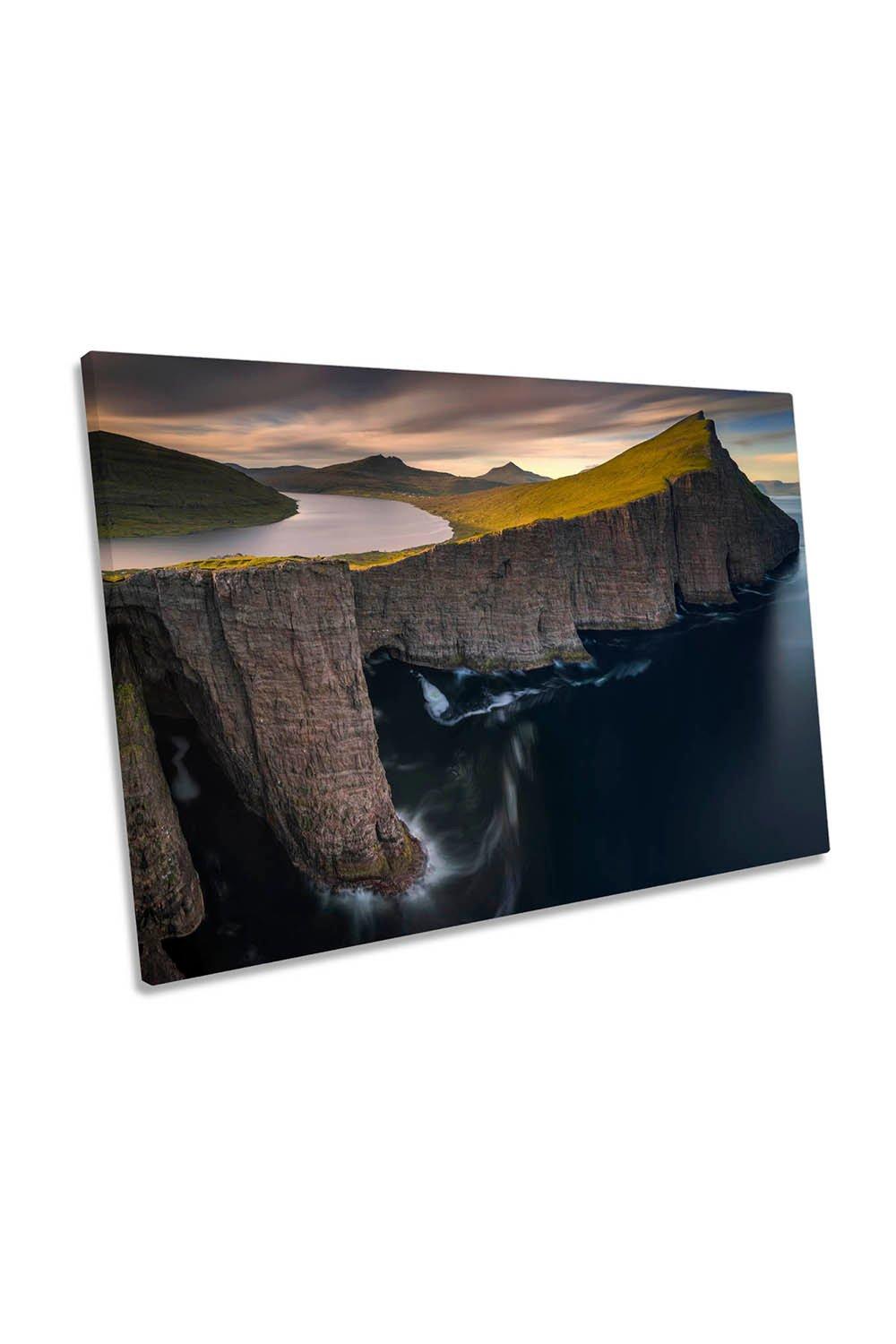 Sorvagsvatn Faroe Sunset Cliffs Canvas Wall Art Picture Print