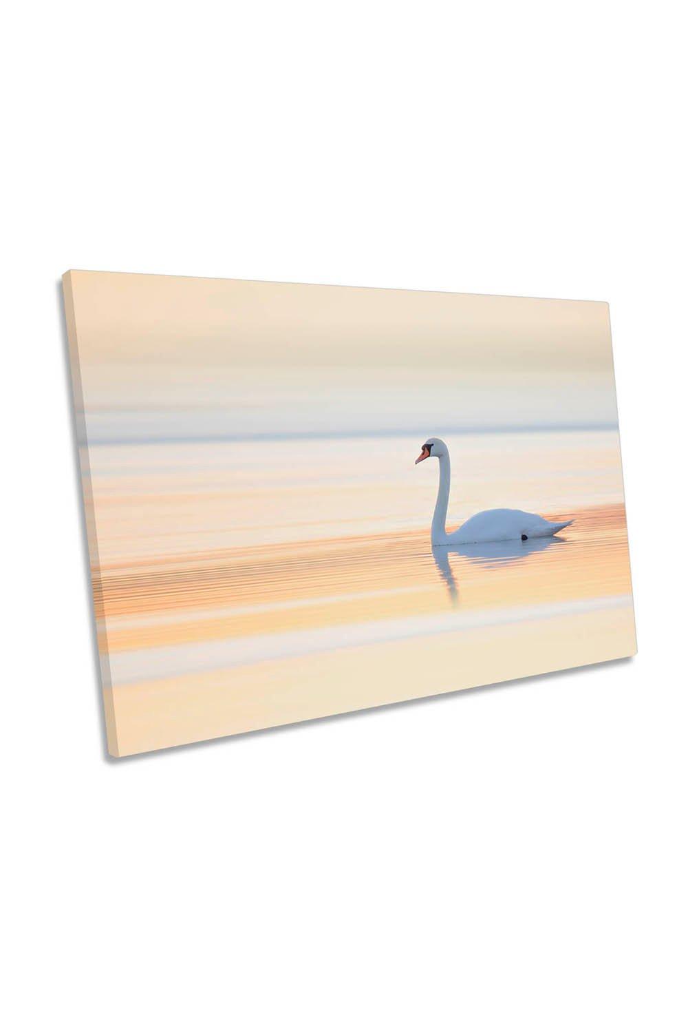 Swan Sunset Lake Canvas Wall Art Picture Print