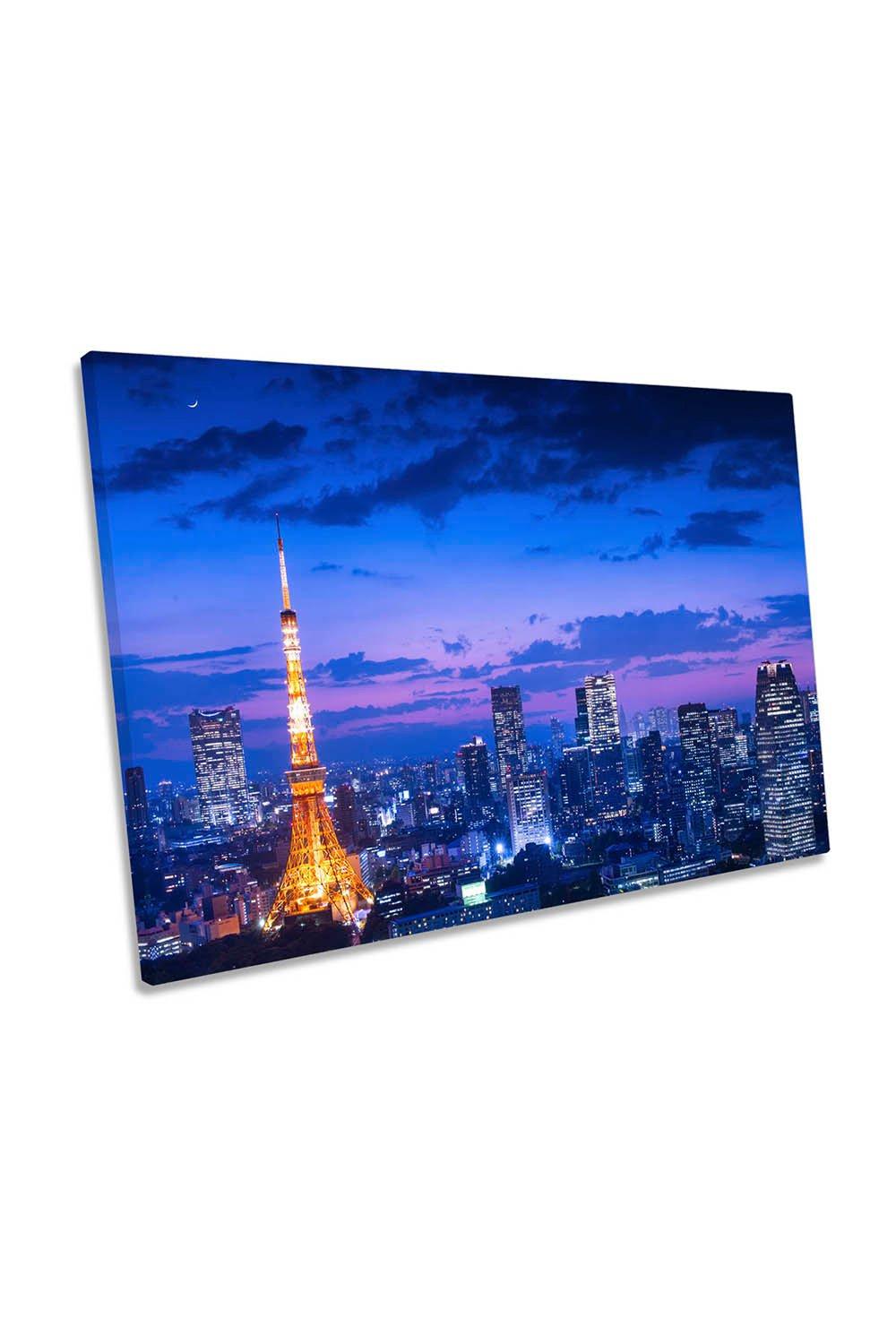 Tokyo Night View Asia City Skyline Blue Canvas Wall Art Picture Print