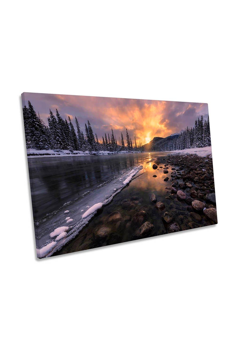 Icy Morning on Fire Winter Landscape Canvas Wall Art Picture Print