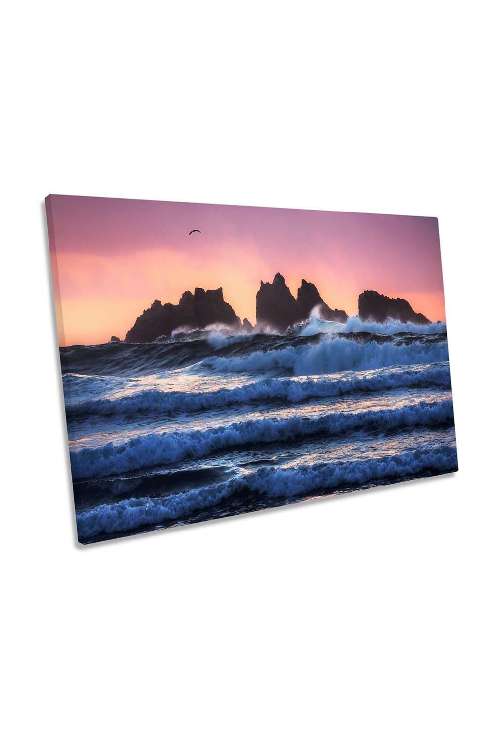 Bandon Beach Layers Beach Sunset Canvas Wall Art Picture Print