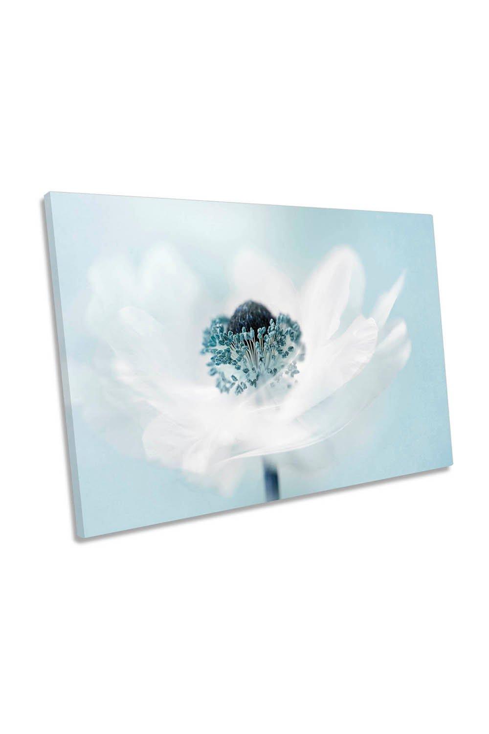 Candy Floss White Flower Blue Canvas Wall Art Picture Print