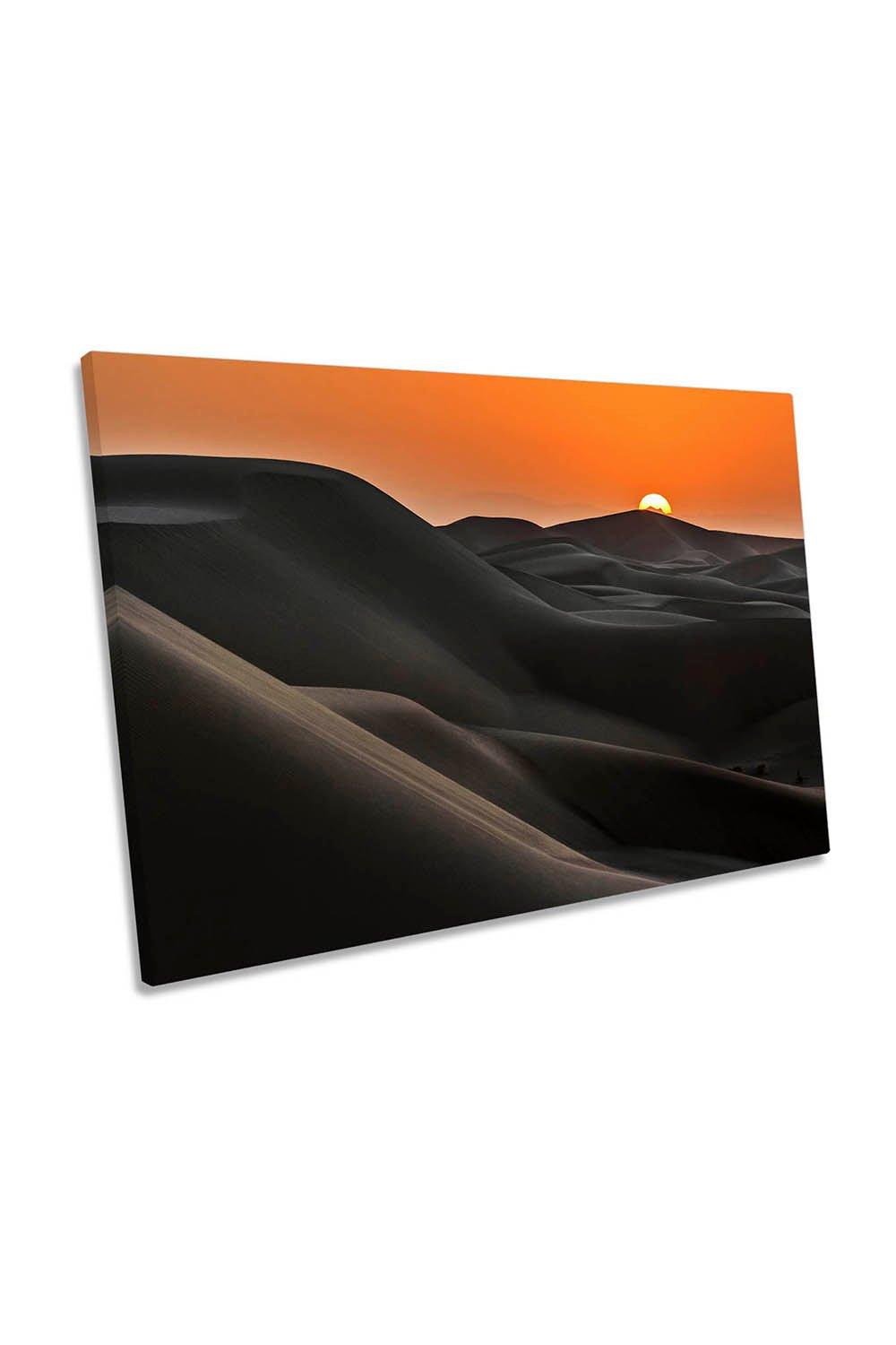 Sunrise behind the Desert Mountains Orange Canvas Wall Art Picture Print