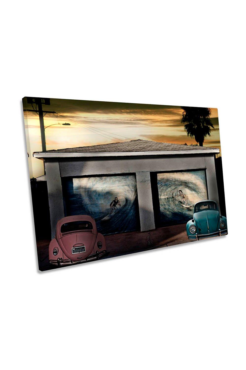 Beetles Surfers Car Sunset Canvas Wall Art Picture Print