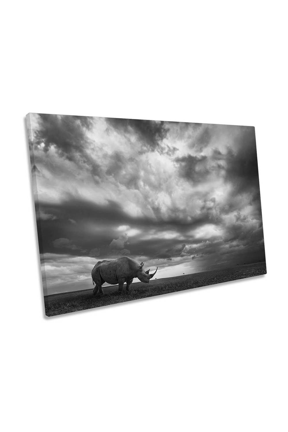 Rhino Wildlife Black and White Clouds Canvas Wall Art Picture Print