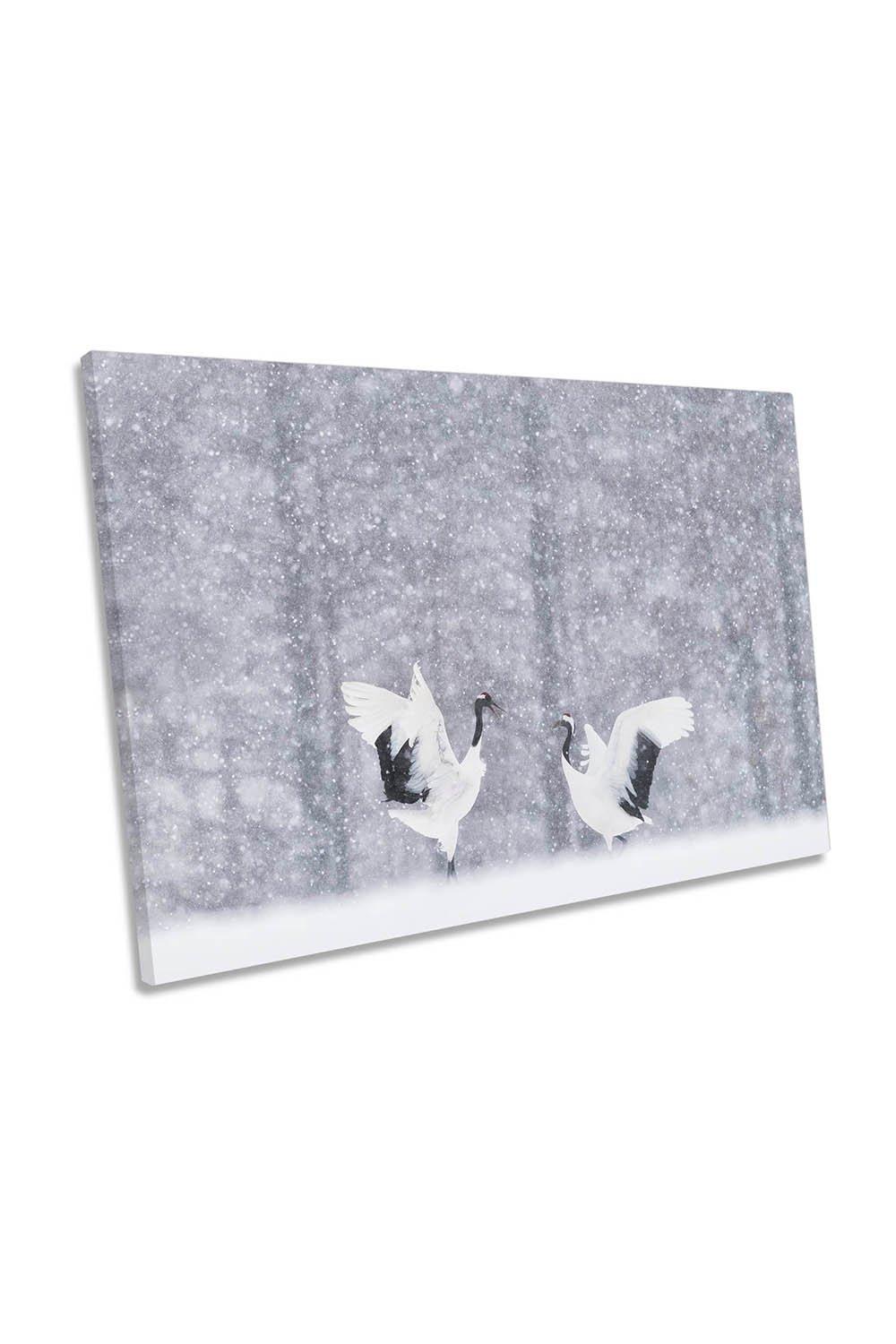 Japan White Cranes Dancing Canvas Wall Art Picture Print