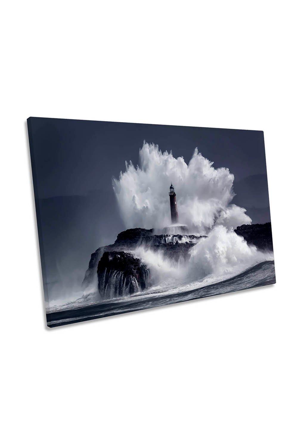 Lighthouse Seascape Crashing Wave Canvas Wall Art Picture Print