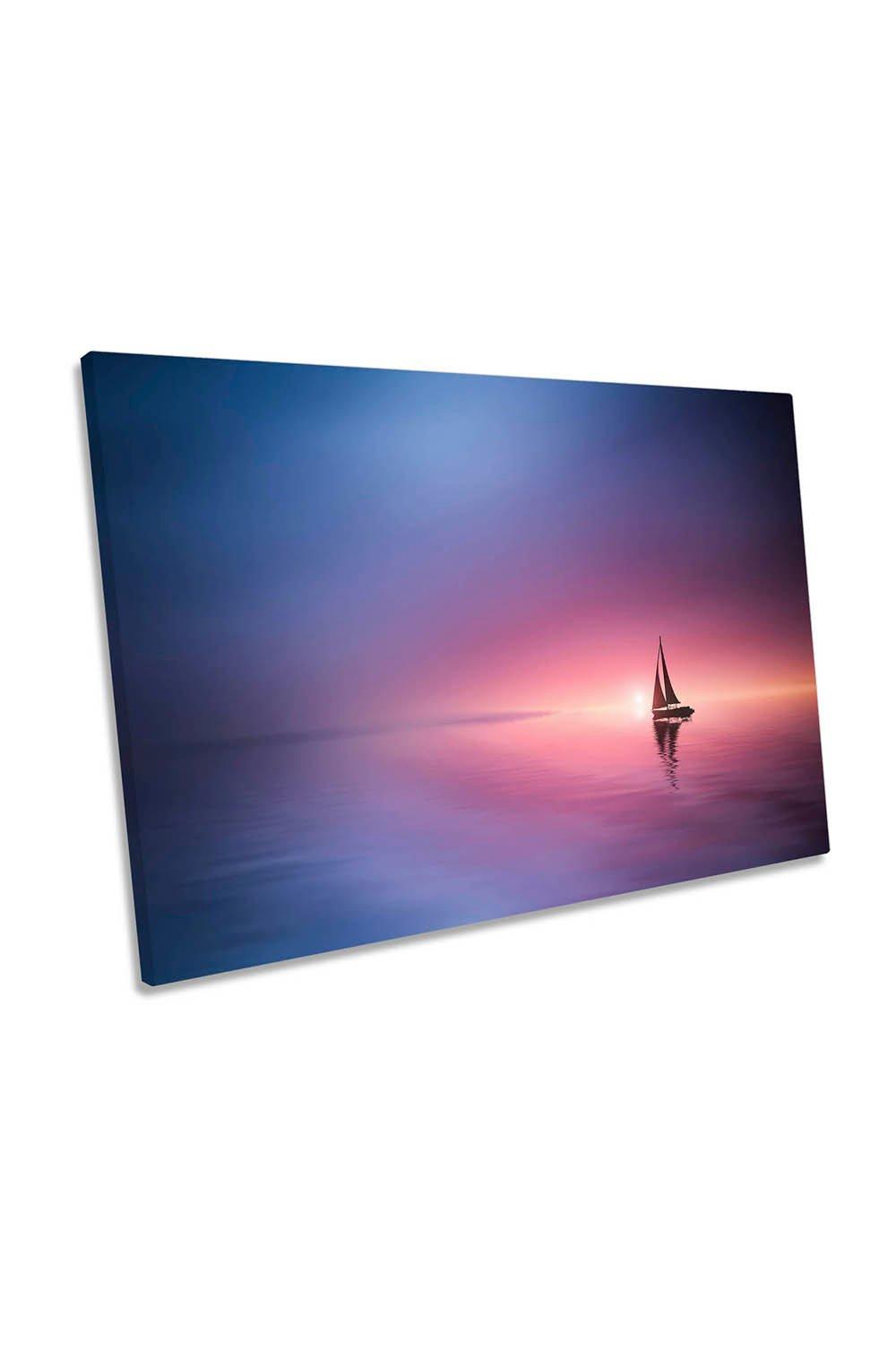 Sailing across the Lake Sunset Boat Canvas Wall Art Picture Print