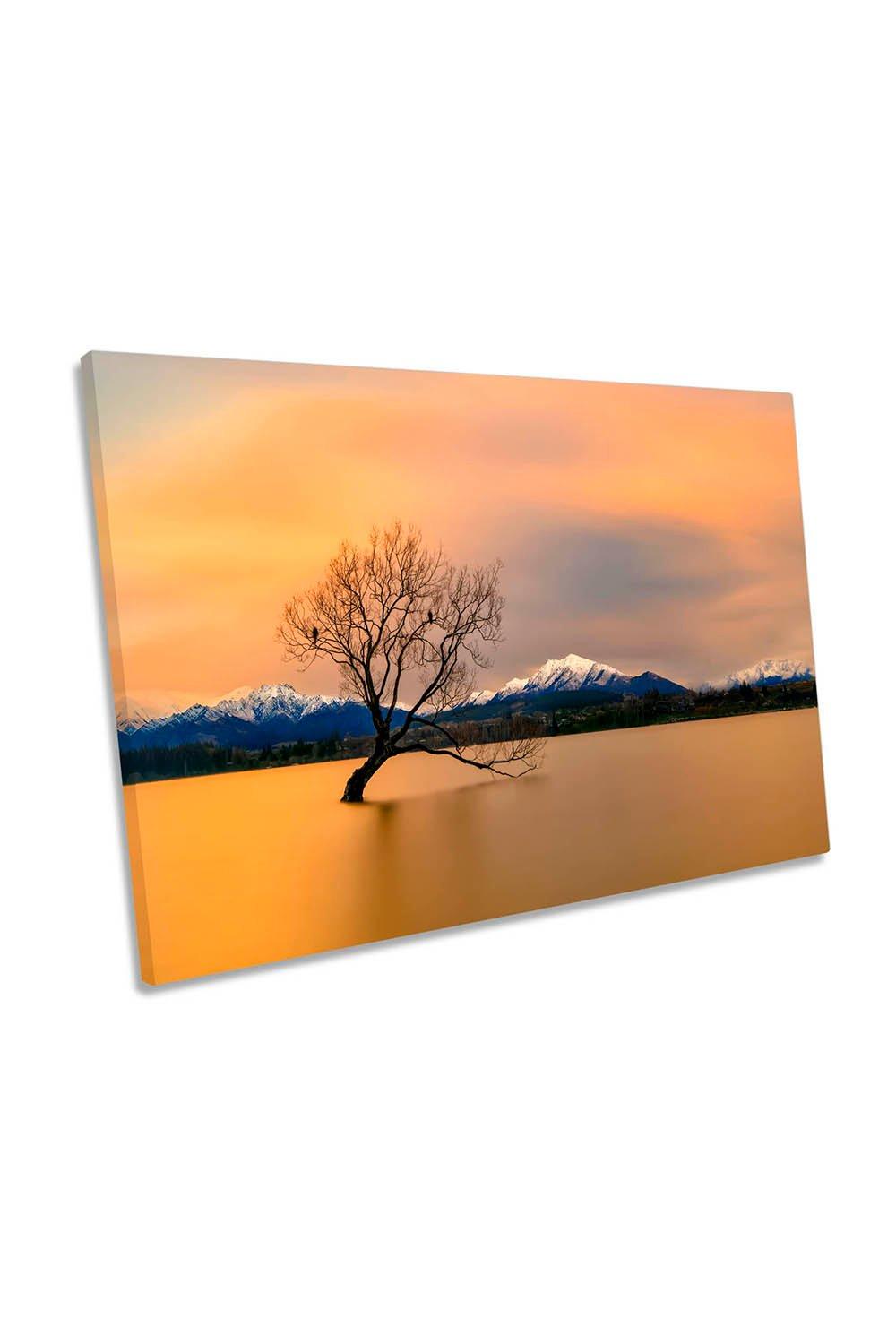 Morning Orange Glow Lake Wanaka New Zealand Canvas Wall Art Picture Print