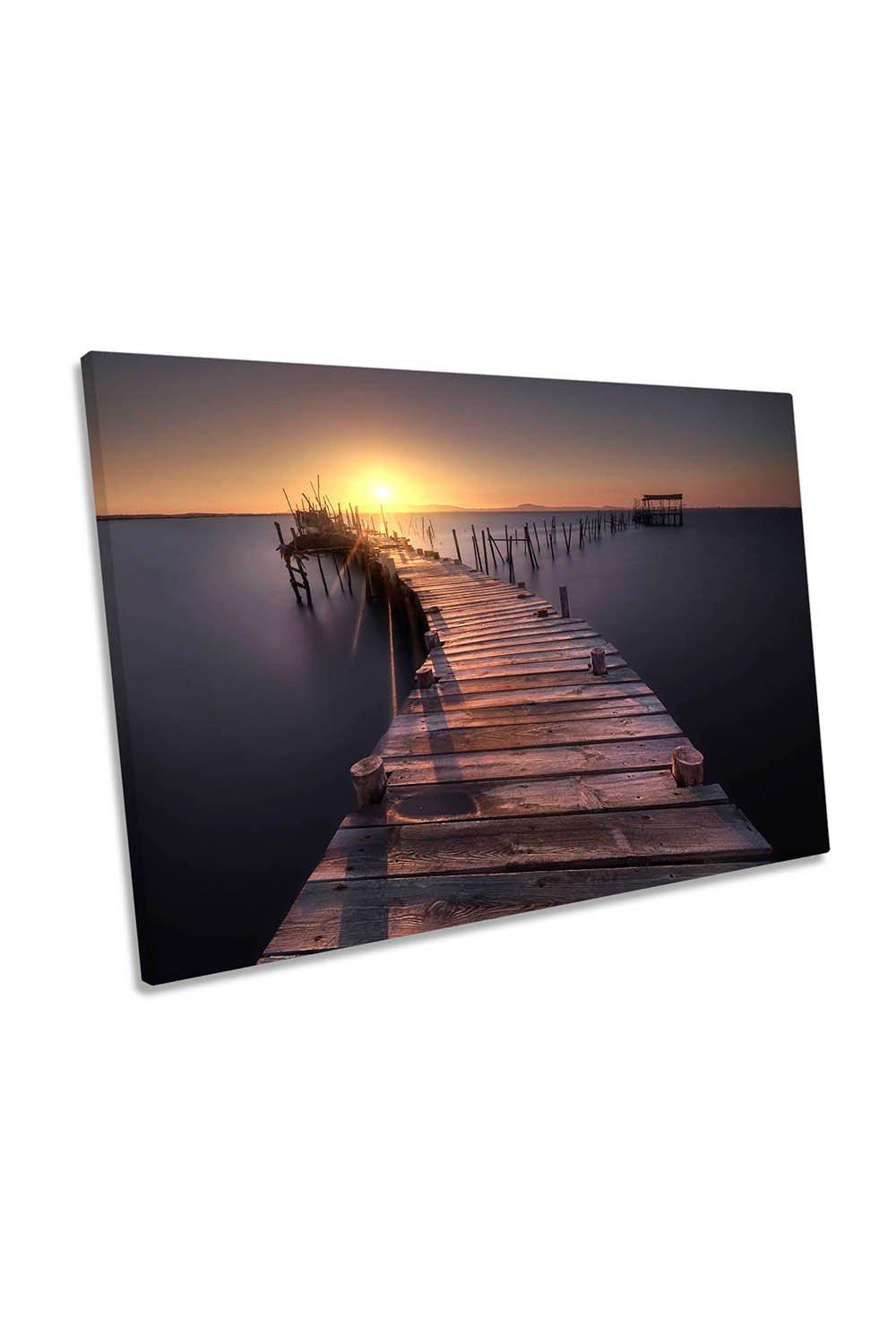 The Dock Portugal Sunset Orange Canvas Wall Art Picture Print