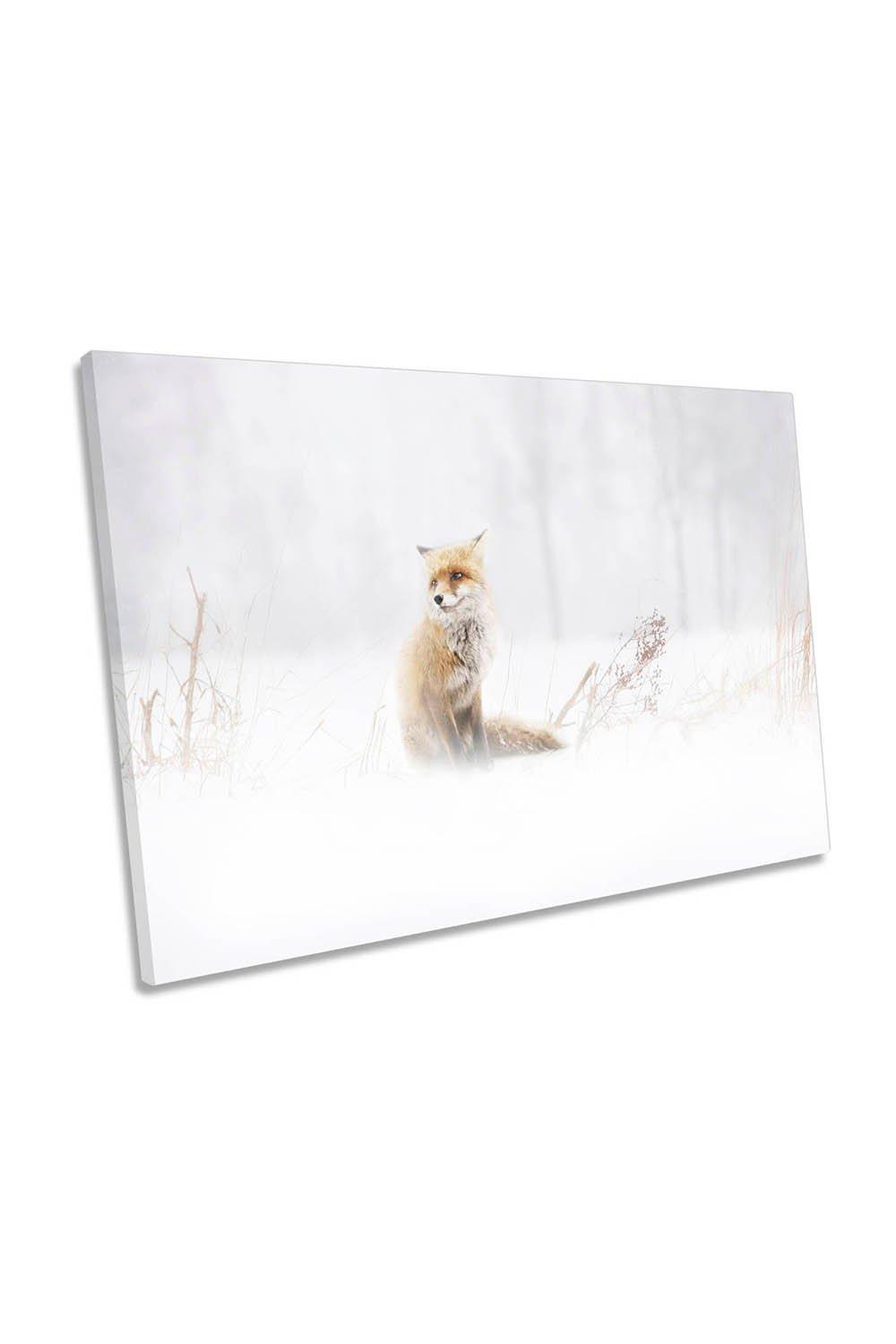 Waiting Fox Winter White Snow Canvas Wall Art Picture Print