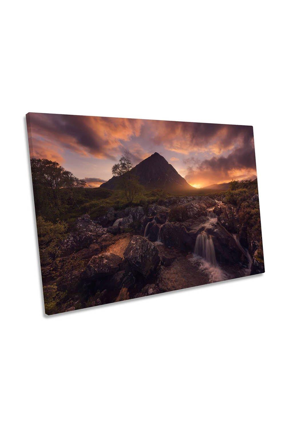 Etive Mor Mountain Stream Sunset Scotland Canvas Wall Art Picture Print