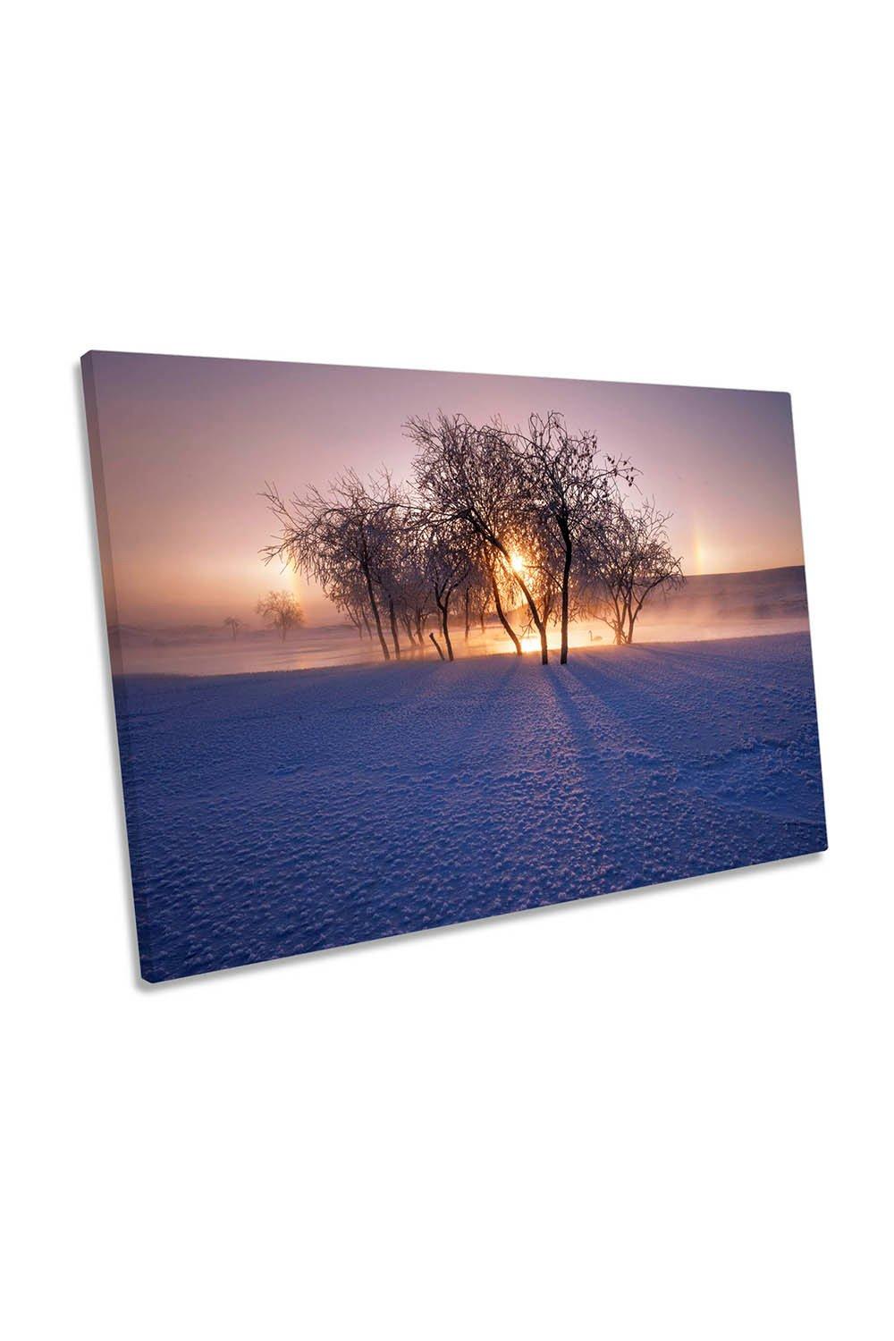 Winter Frosty Morning Sunset Lake Canvas Wall Art Picture Print