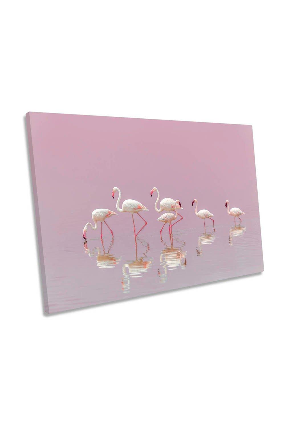 Pink Flamingos Water Reflection Canvas Wall Art Picture Print